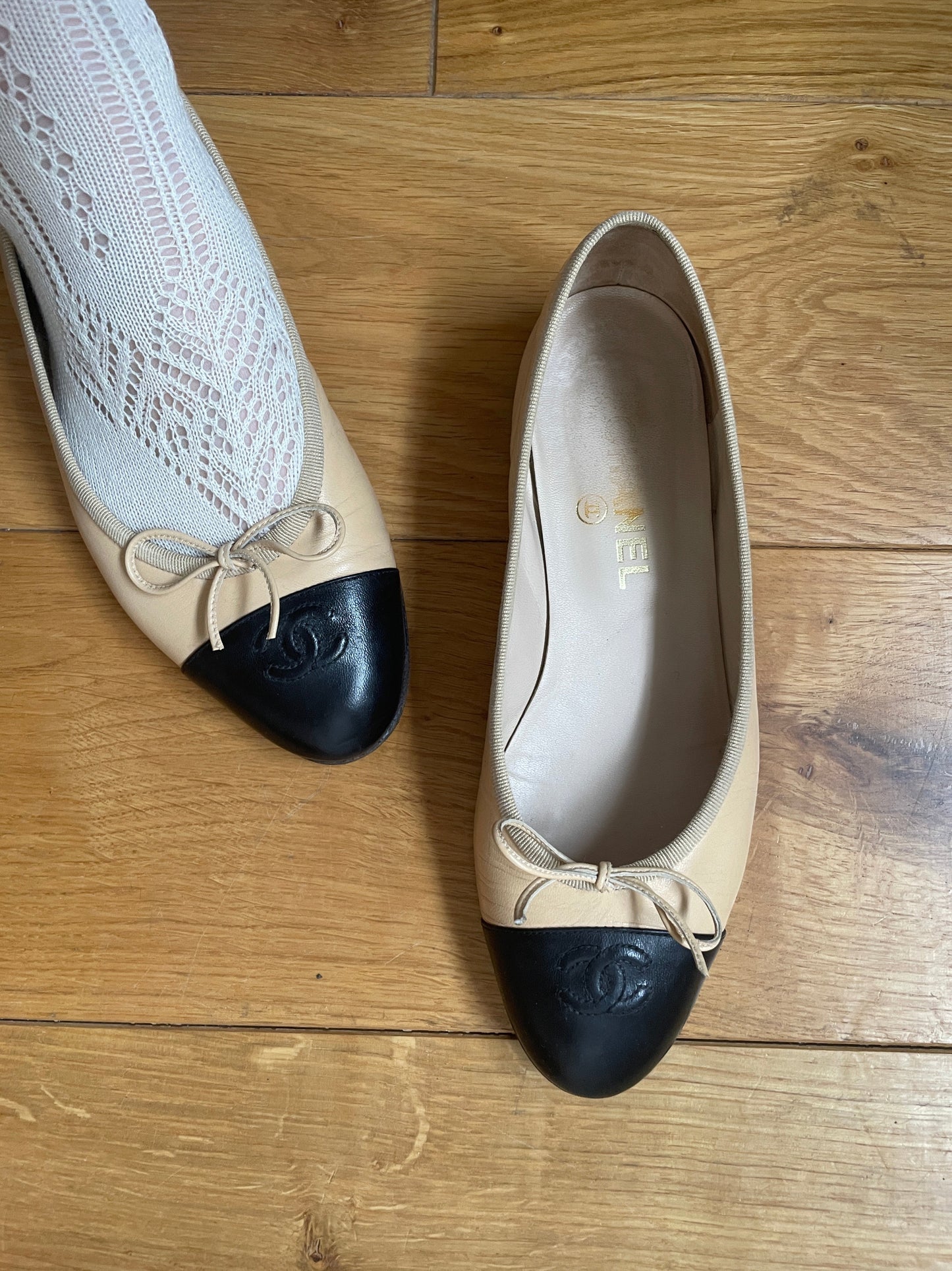 Chanel CC two tone ballet flats