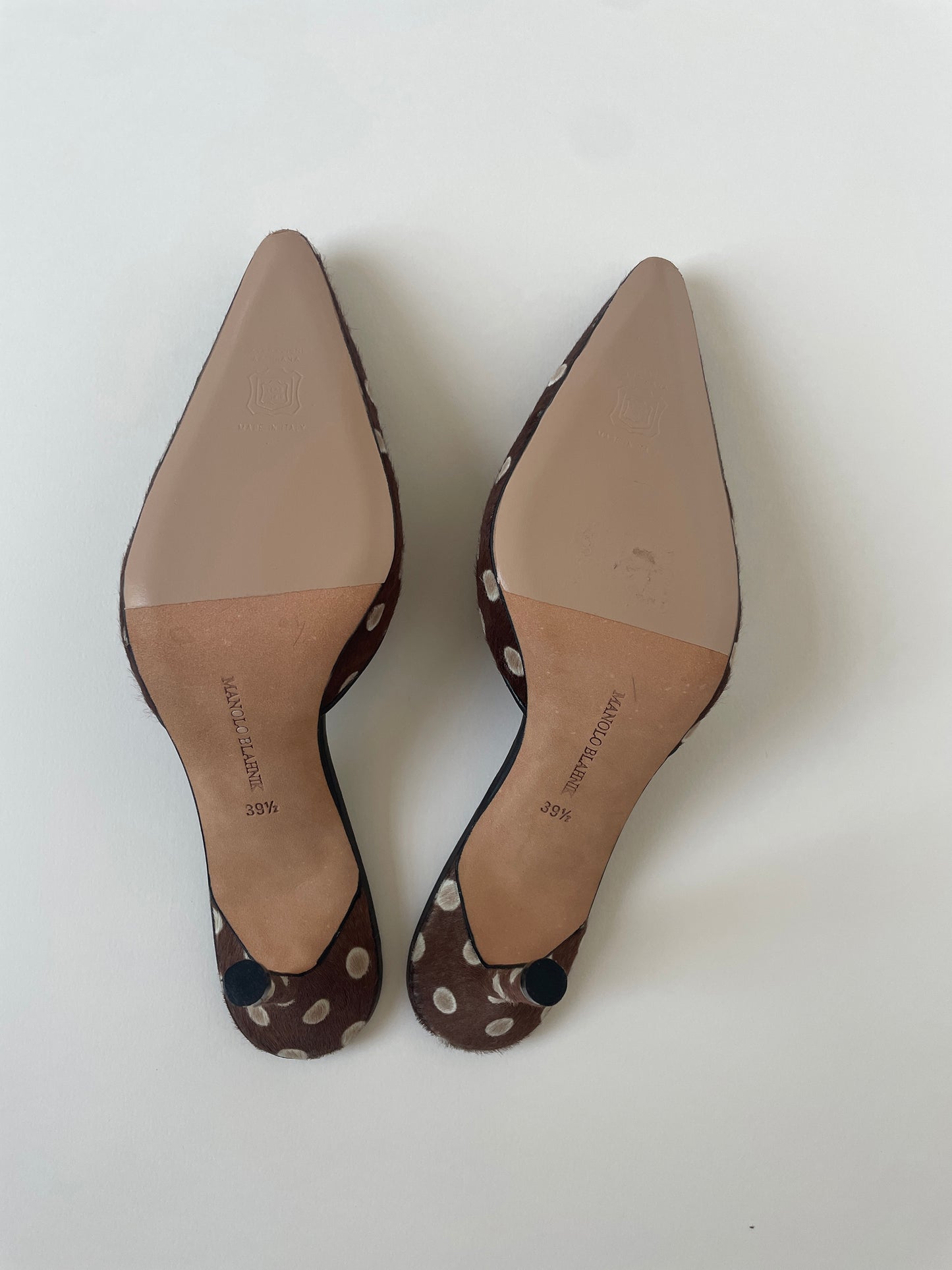 Manolo Blahnik 2000s brown pony hair polka dot jewelry mules UNWORN (EU 39,5 / US 9)