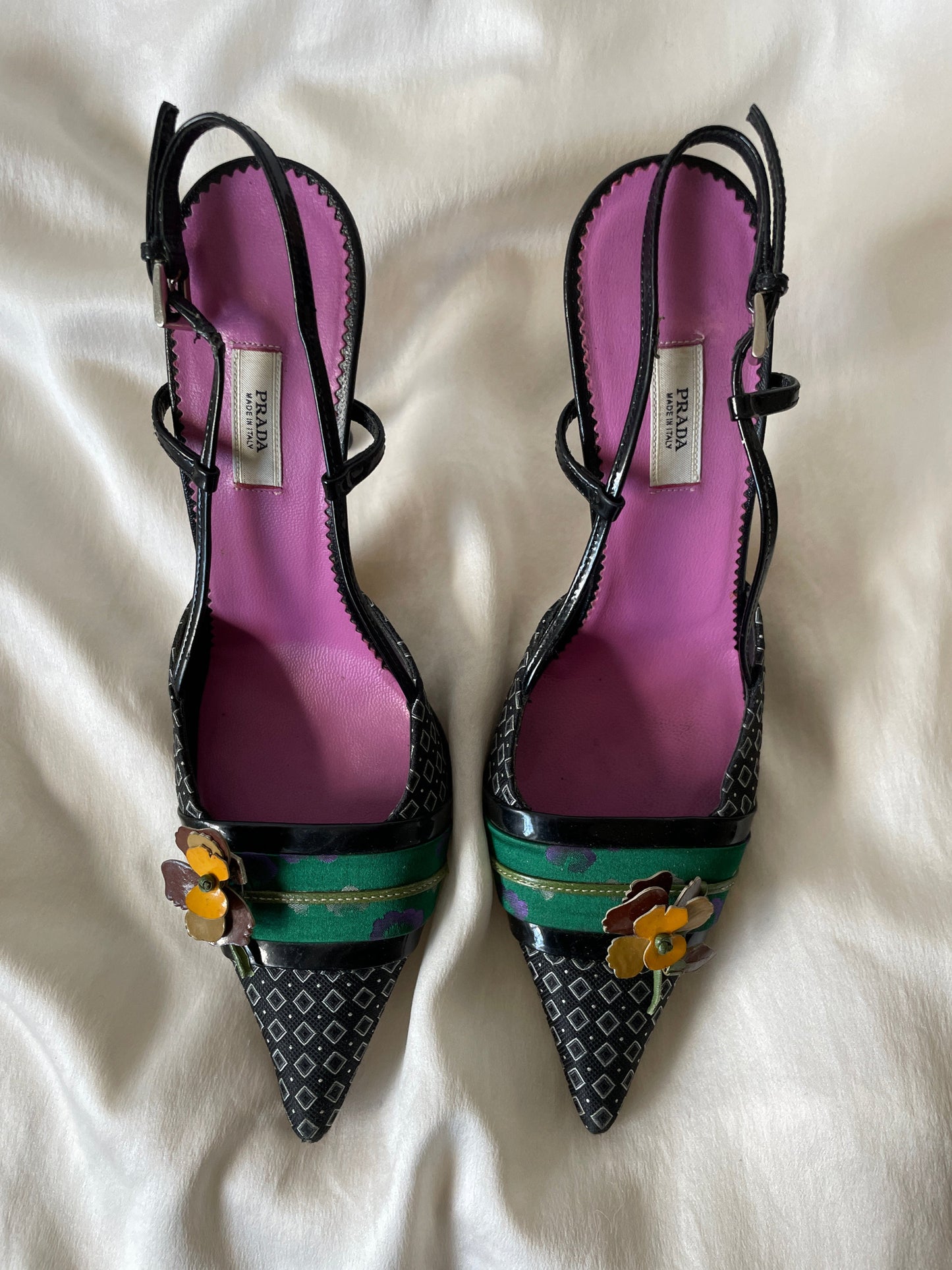 Vintage Prada kimono asia inspired floral sling back SS 2003