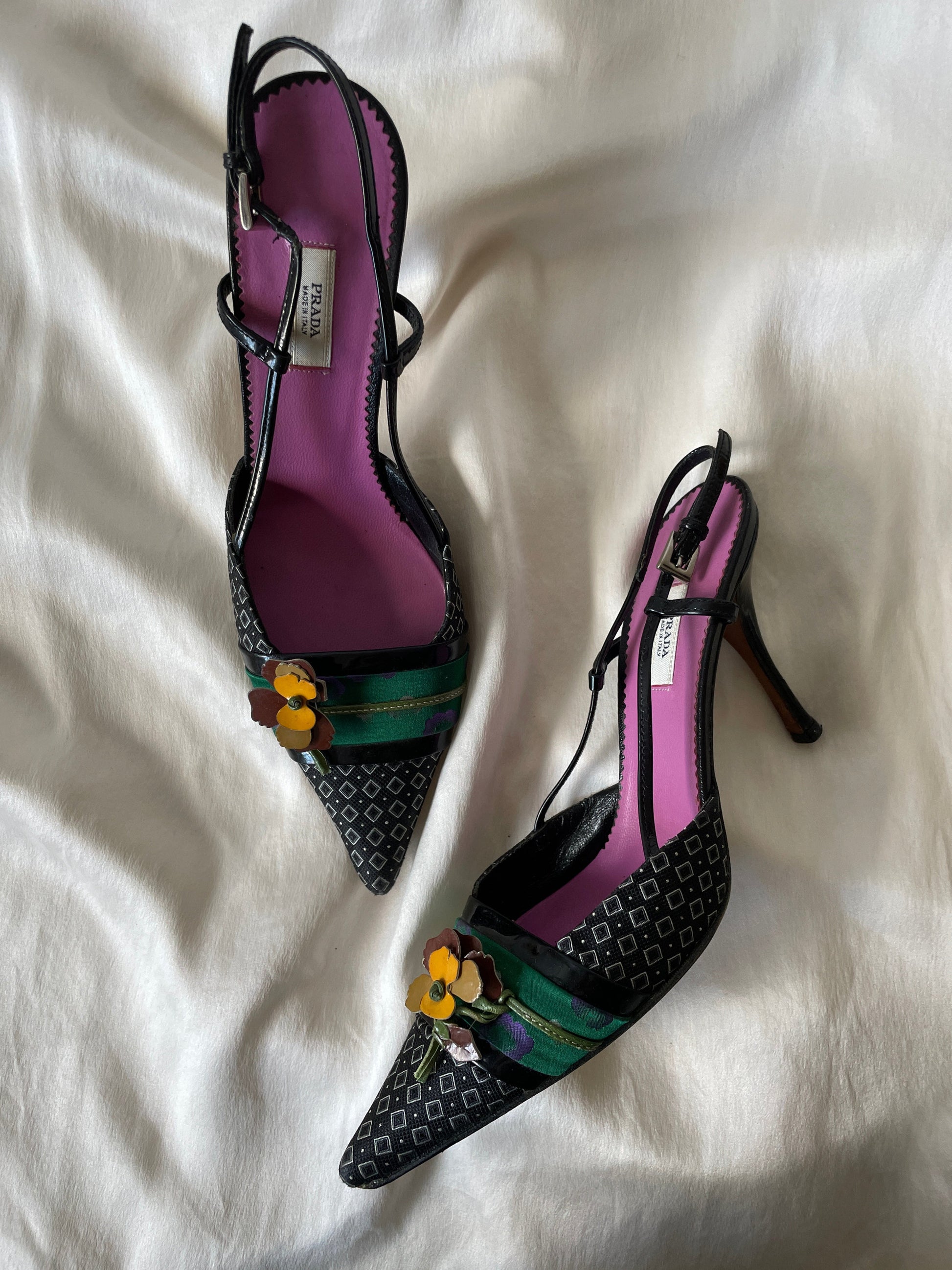 Vintage Prada kimono asia inspired floral sling back SS 2003