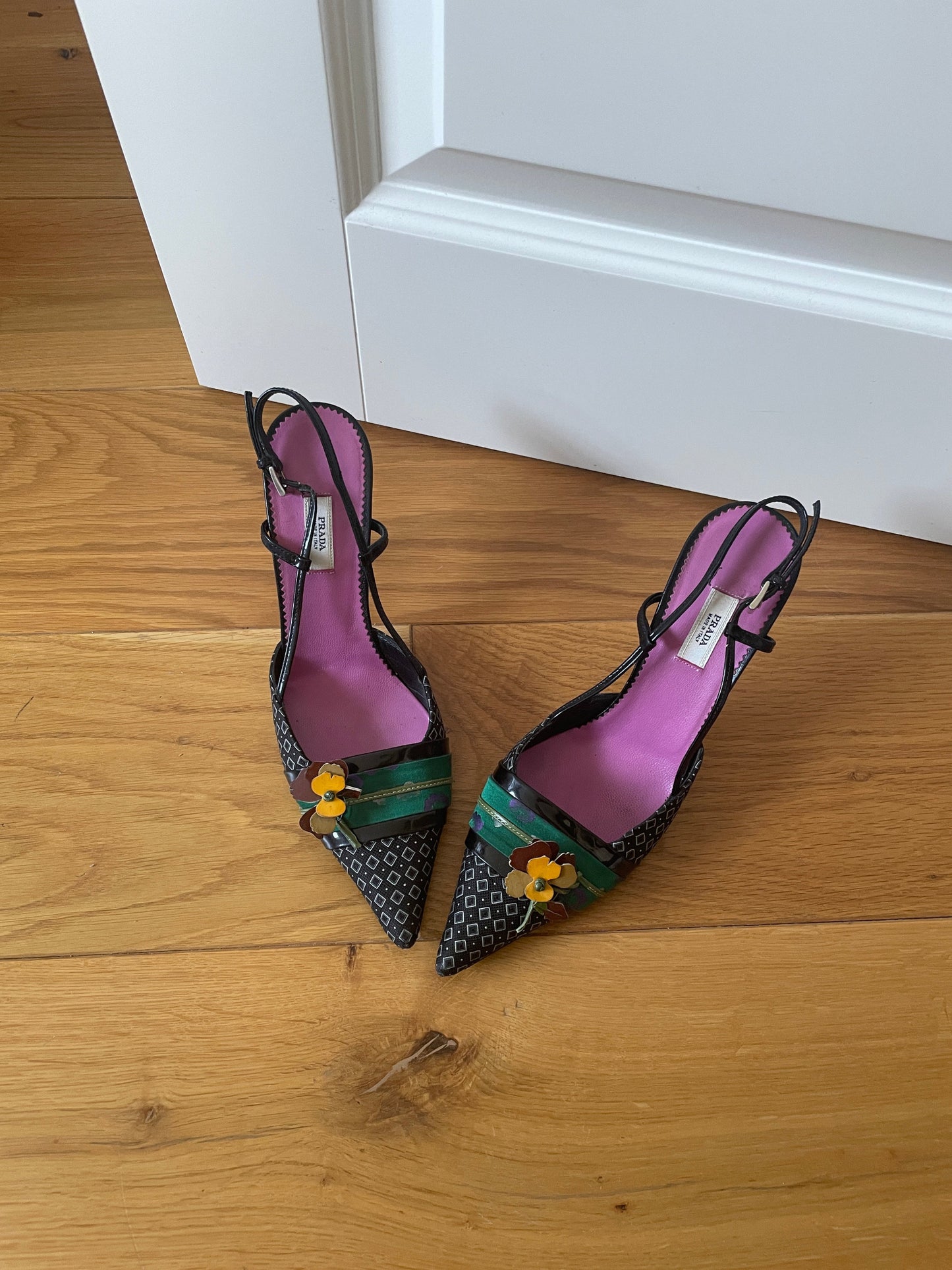 Vintage Prada kimono asia inspired floral sling back SS 2003