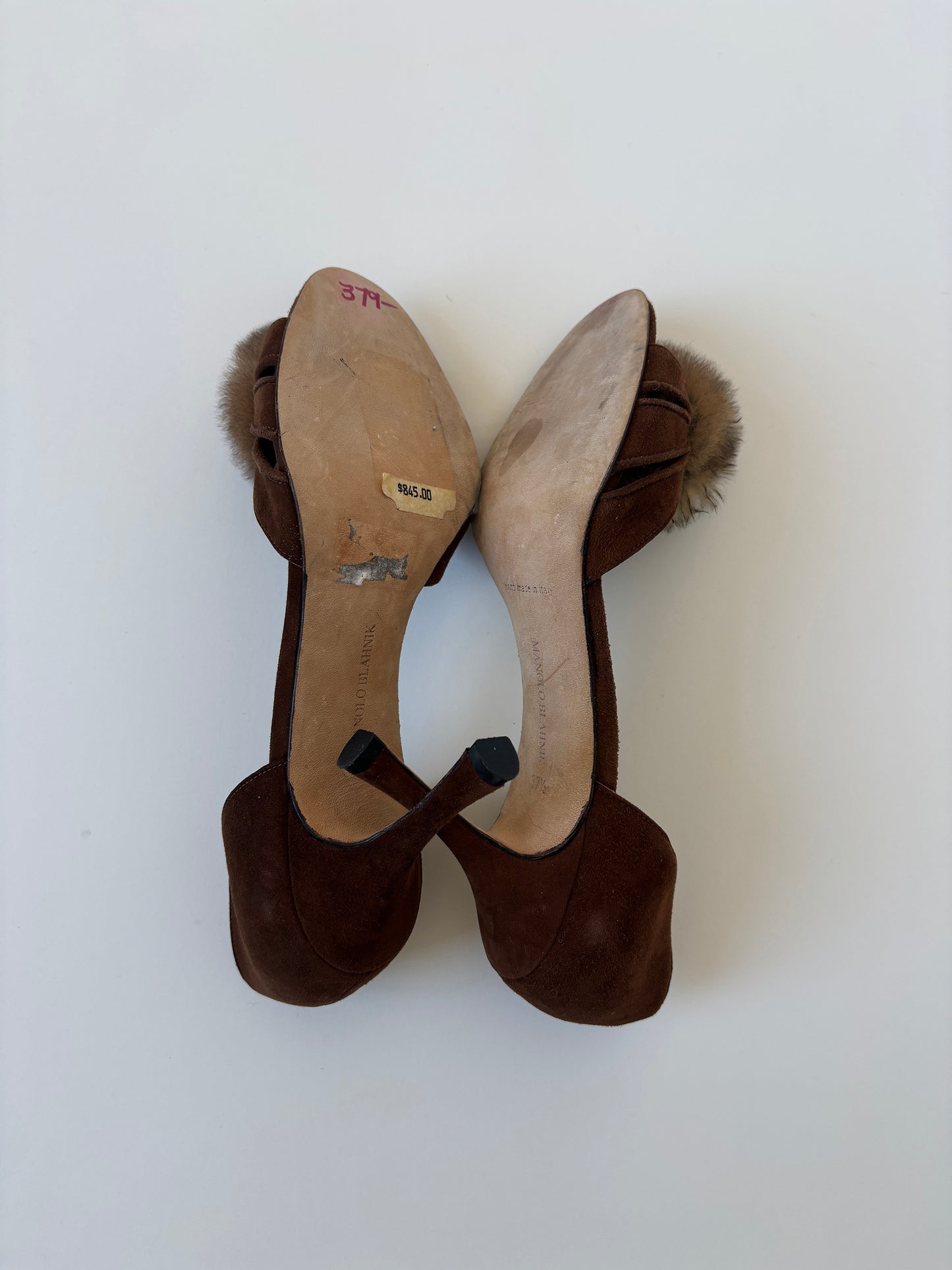 Manolo Blahnik 2000s brown suede fur rose D'Orsay pumps UNWORN (EU 37,5 / US 7)