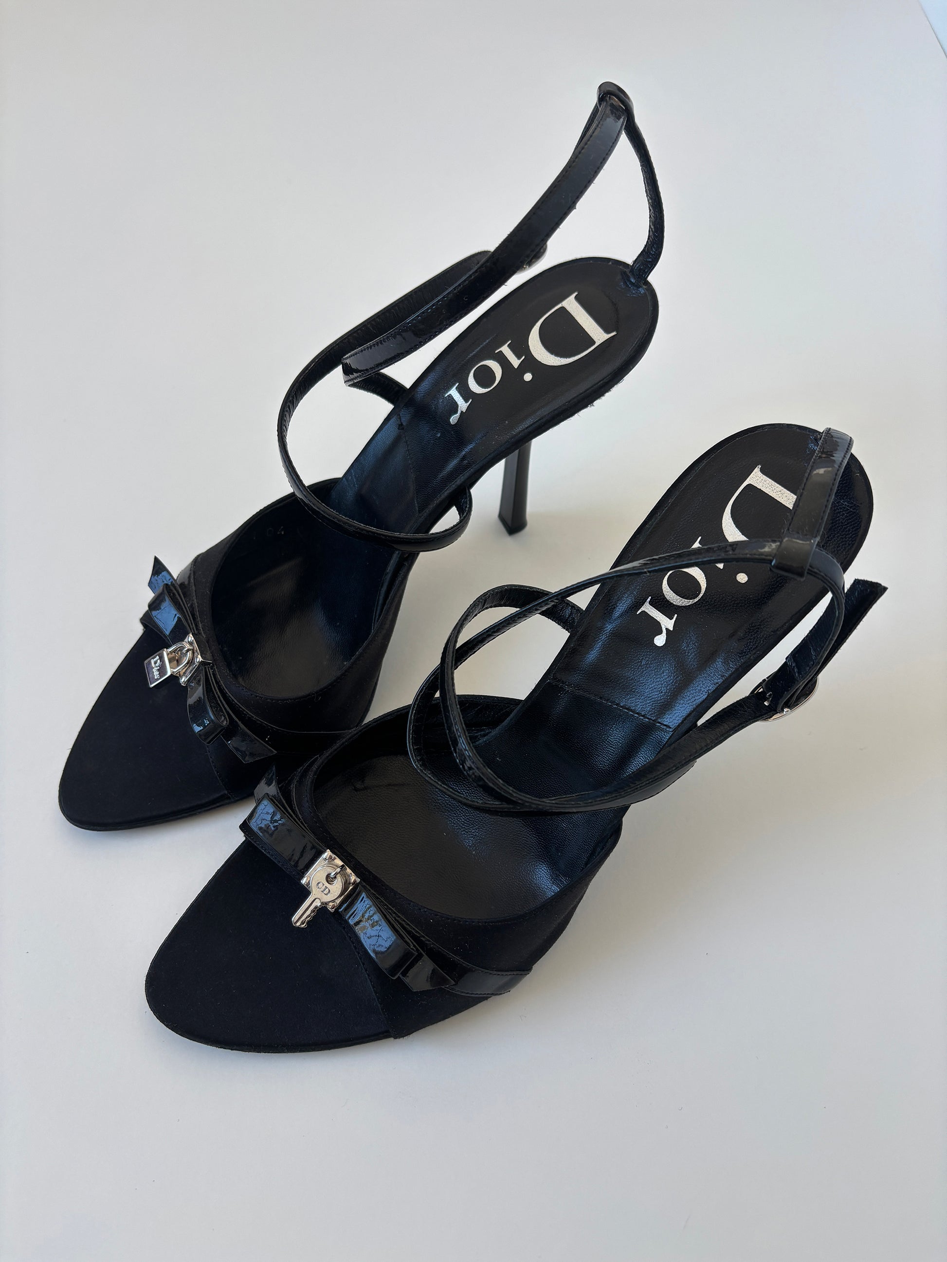 Vintage Christian Dior by John Galliano 2000s black heels with cute mini silver key lock charms