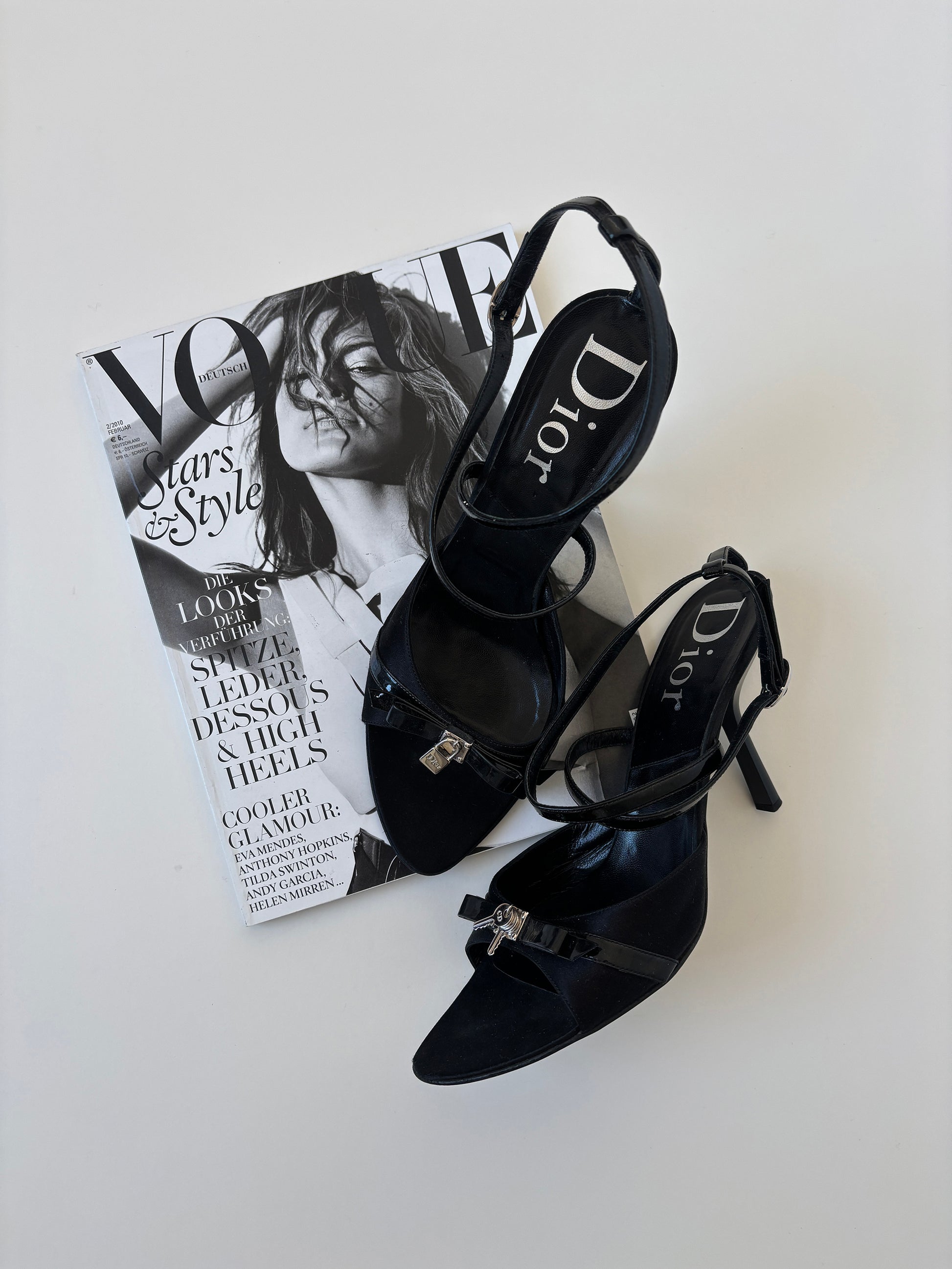 Vintage Christian Dior by John Galliano 2000s black heels with cute mini silver key lock charms