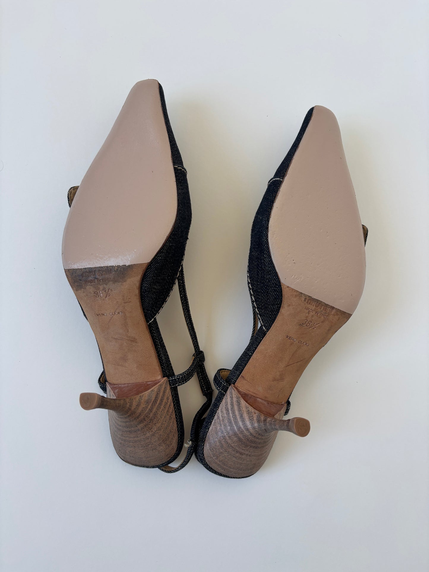 Miu Miu 2000s denim silver buckle sling back kitten heels (EU 38,5 / US 8)