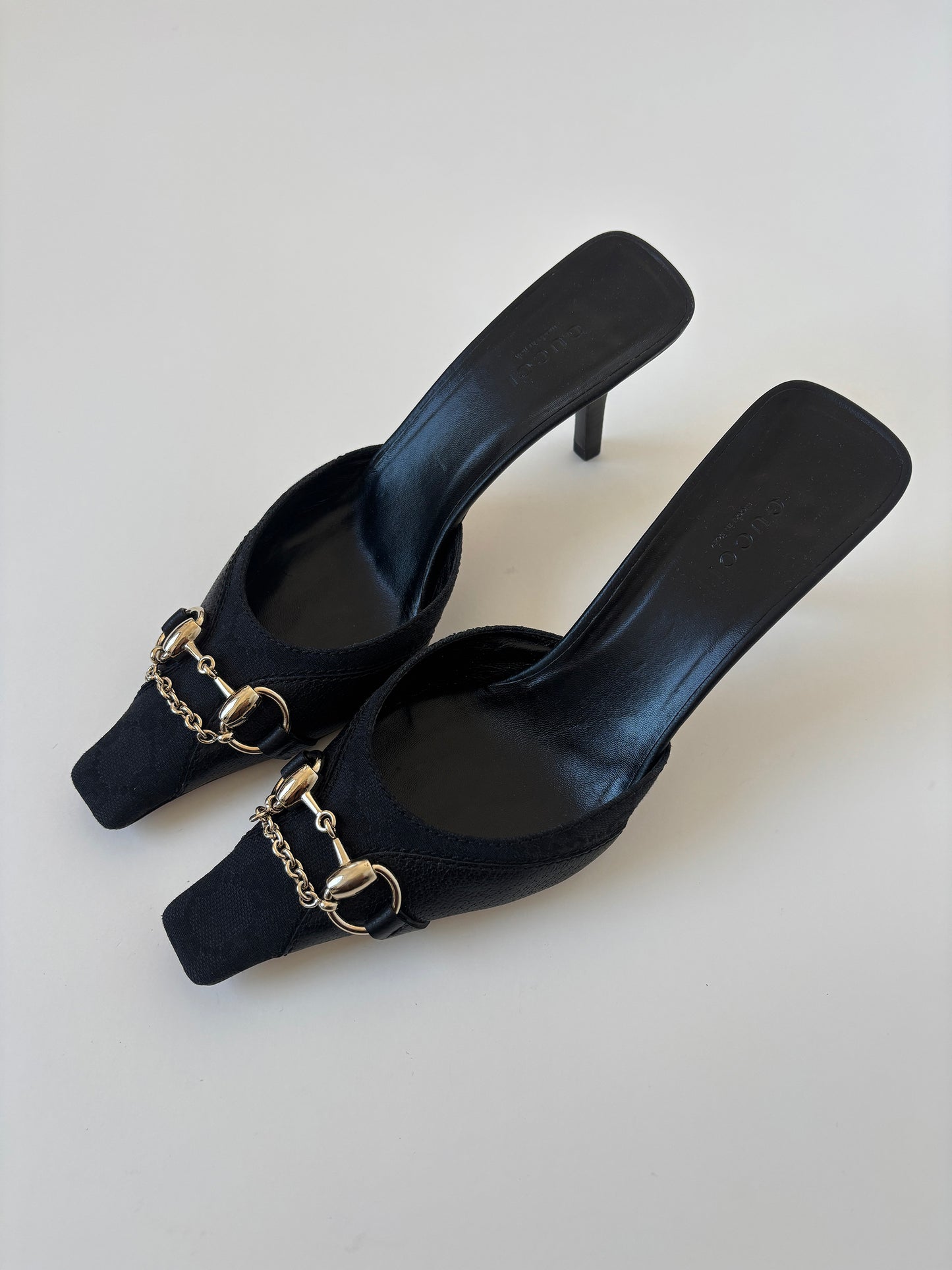 Vintage Gucci by Tom Ford 2000s black squared chain &amp; monogram mules
