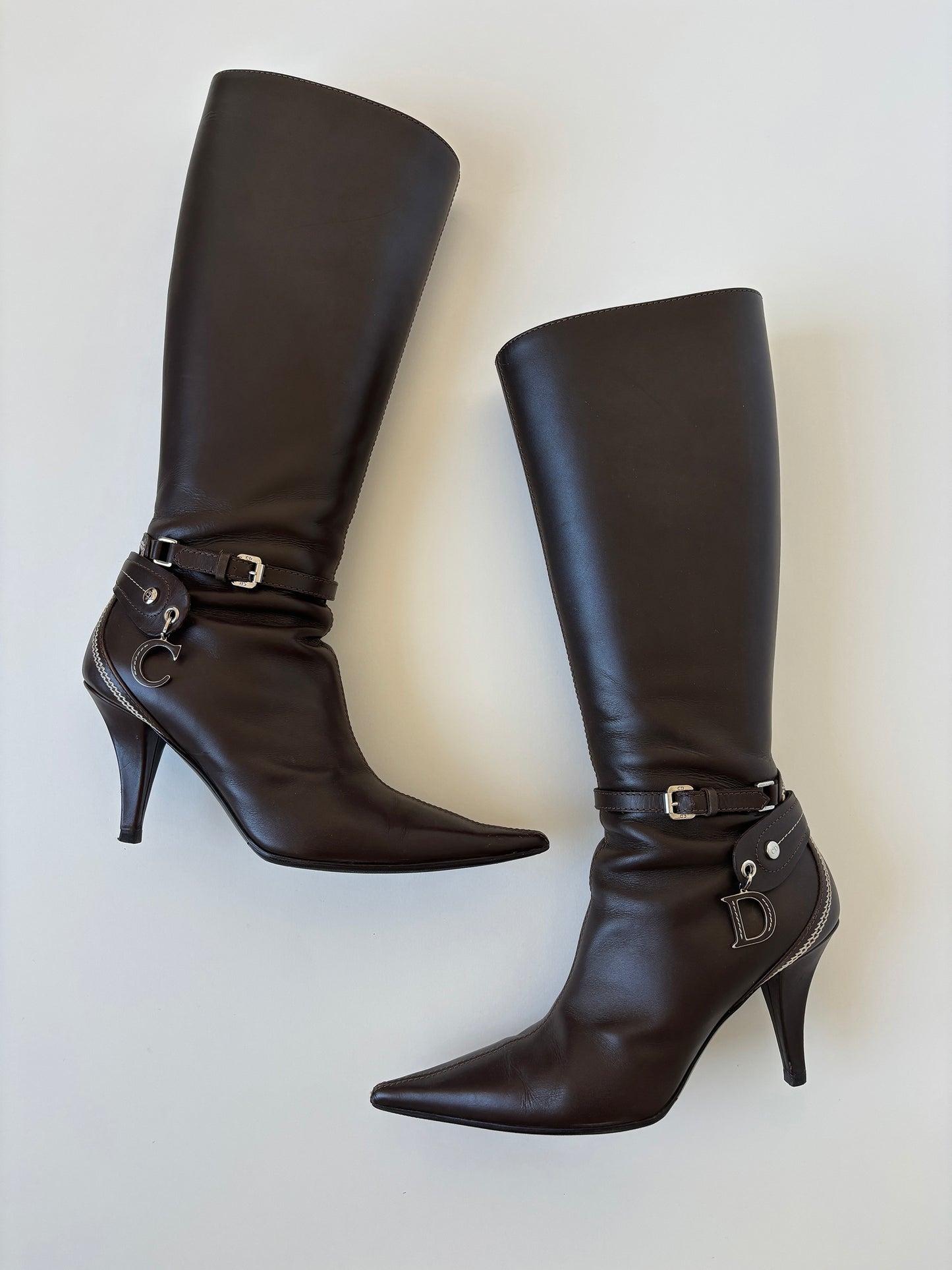 Vintage Christian Dior by John Galliano 2000s brown CD logo boots with small buckles