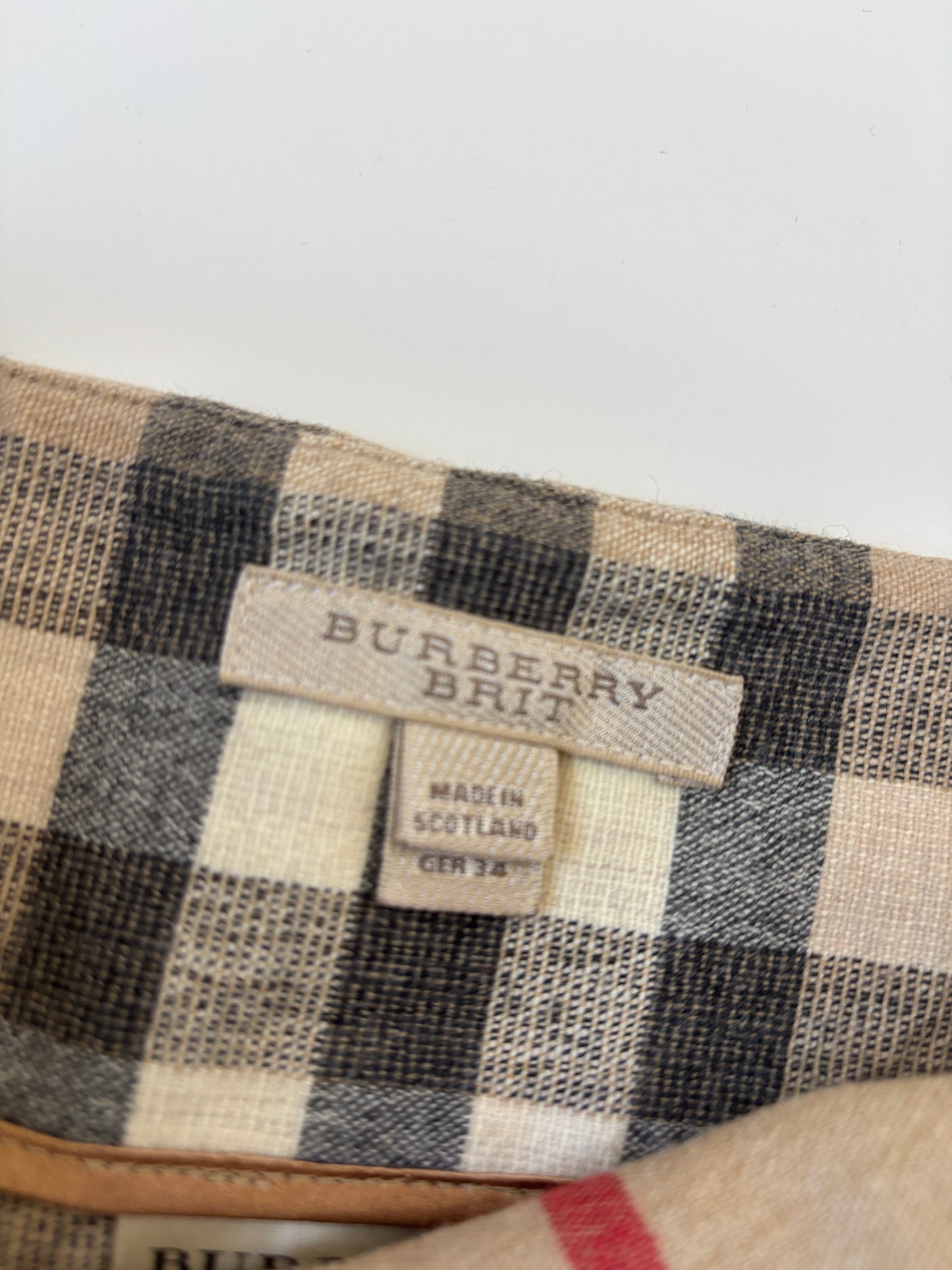 Burberry Brit 2000s beige tartan wool mini skirt with leather straps  XS-S