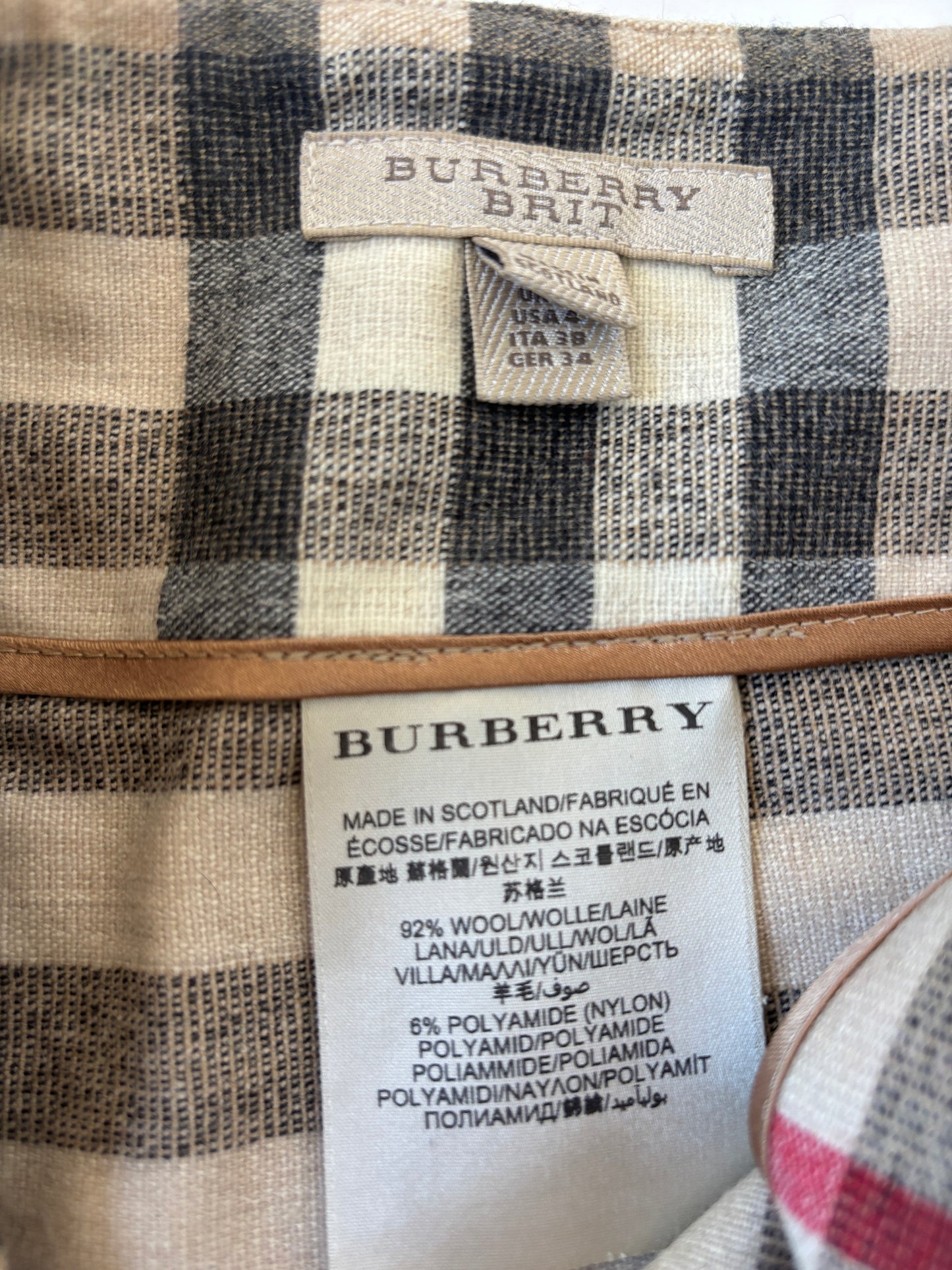 Burberry Brit 2000s beige tartan wool mini skirt with leather straps  XS-S