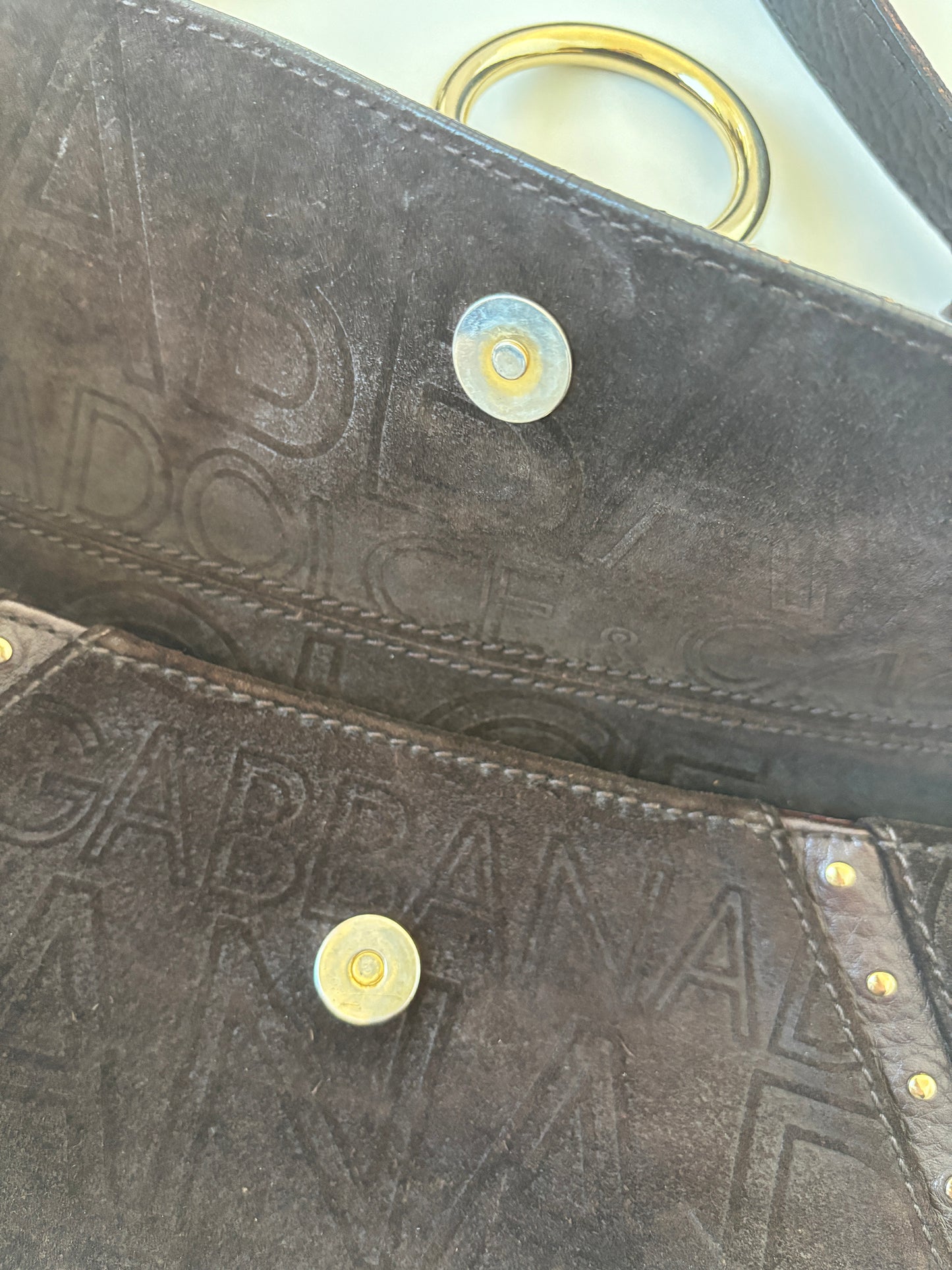 Dolce & Gabbana 2000s dark brown suede O-Ring baguette bag