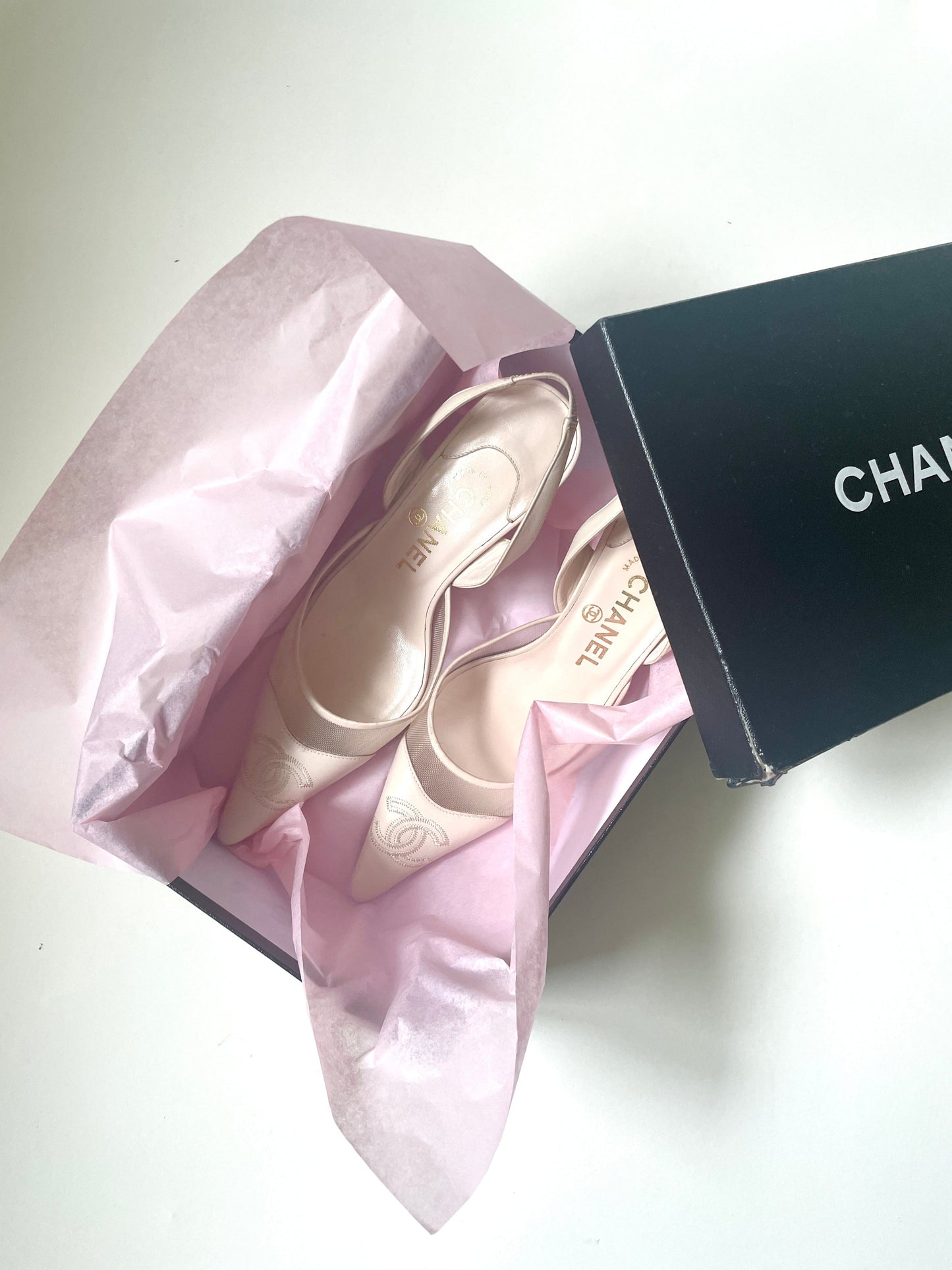 Chanel iconic CC mesh kitten heel sling back