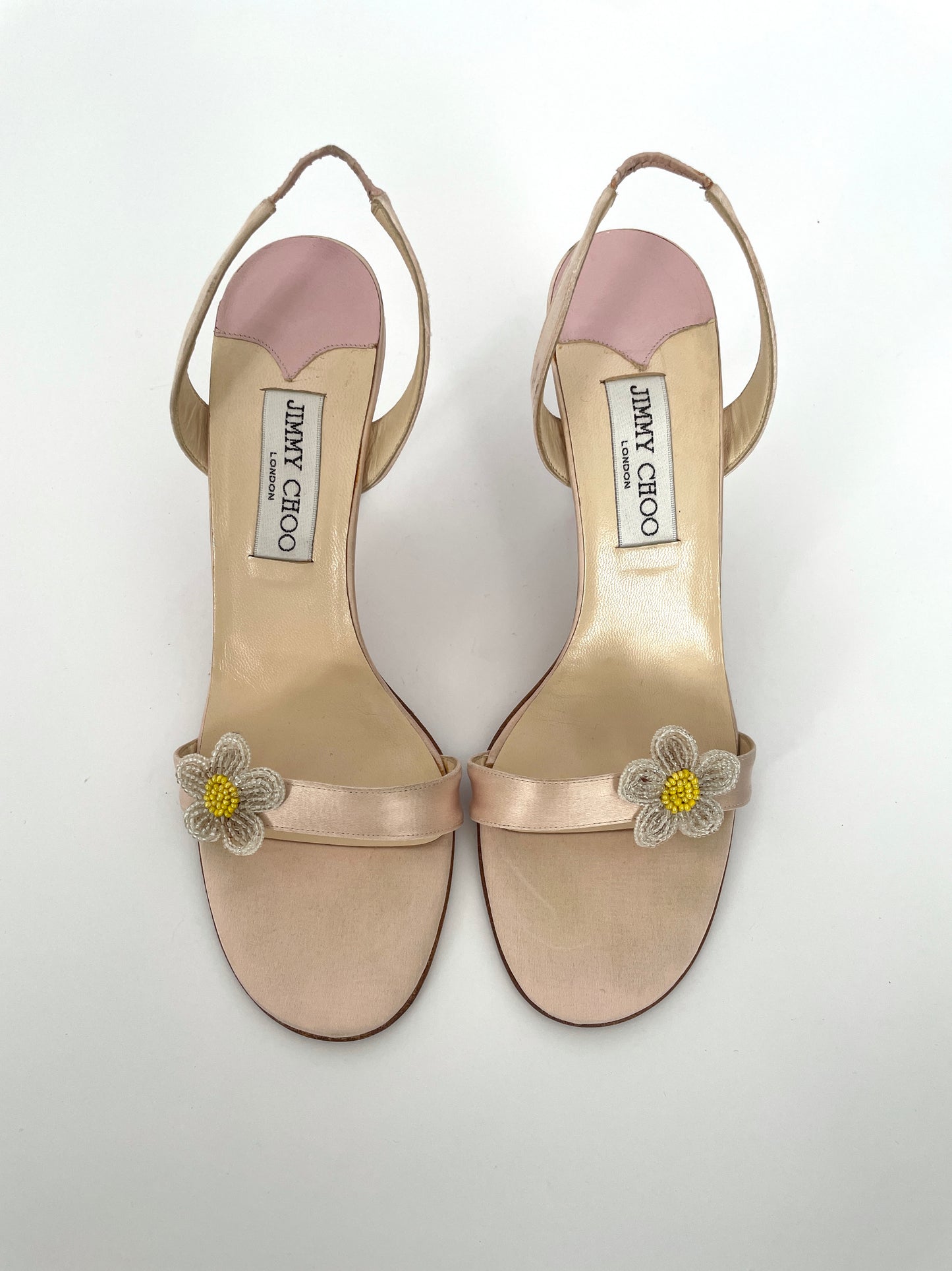 Jimmy Choo pink satin daisy floral heels (EU 38 / US 7,5)