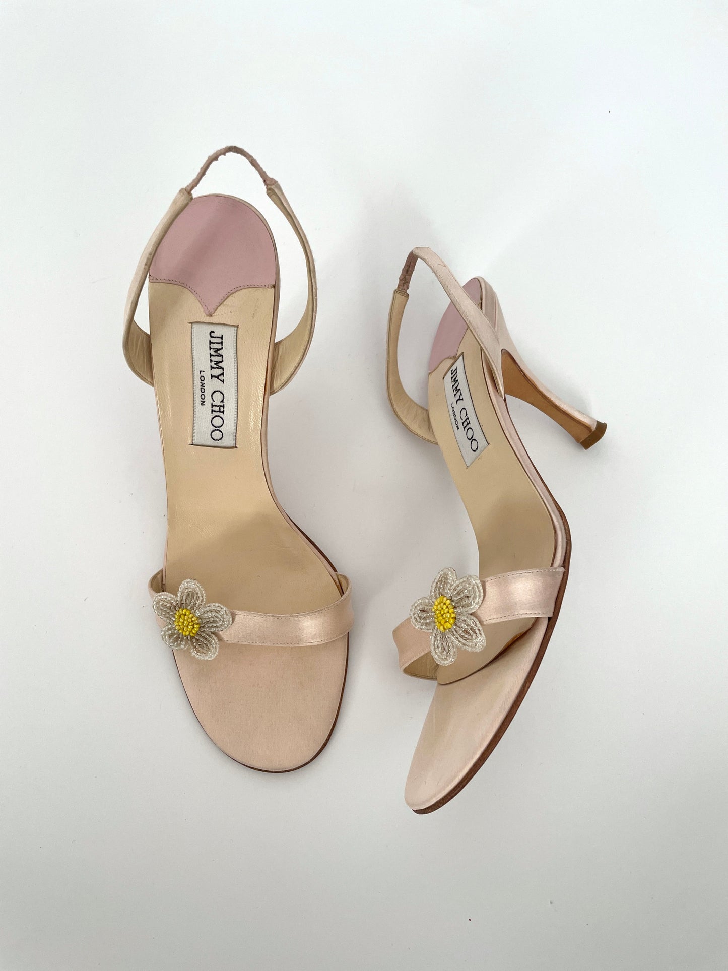 Jimmy Choo pink satin daisy floral heels