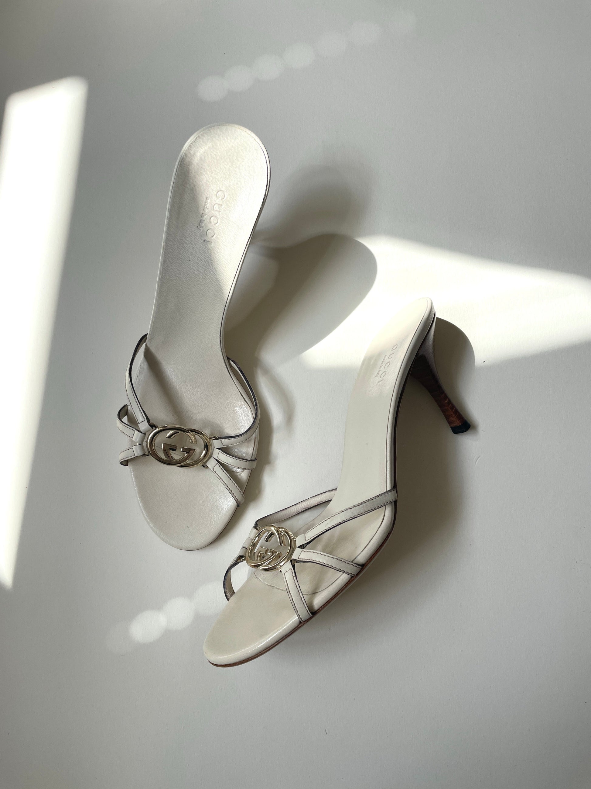 Vintage Gucci 2000s off-white interlocking GG heel sandals