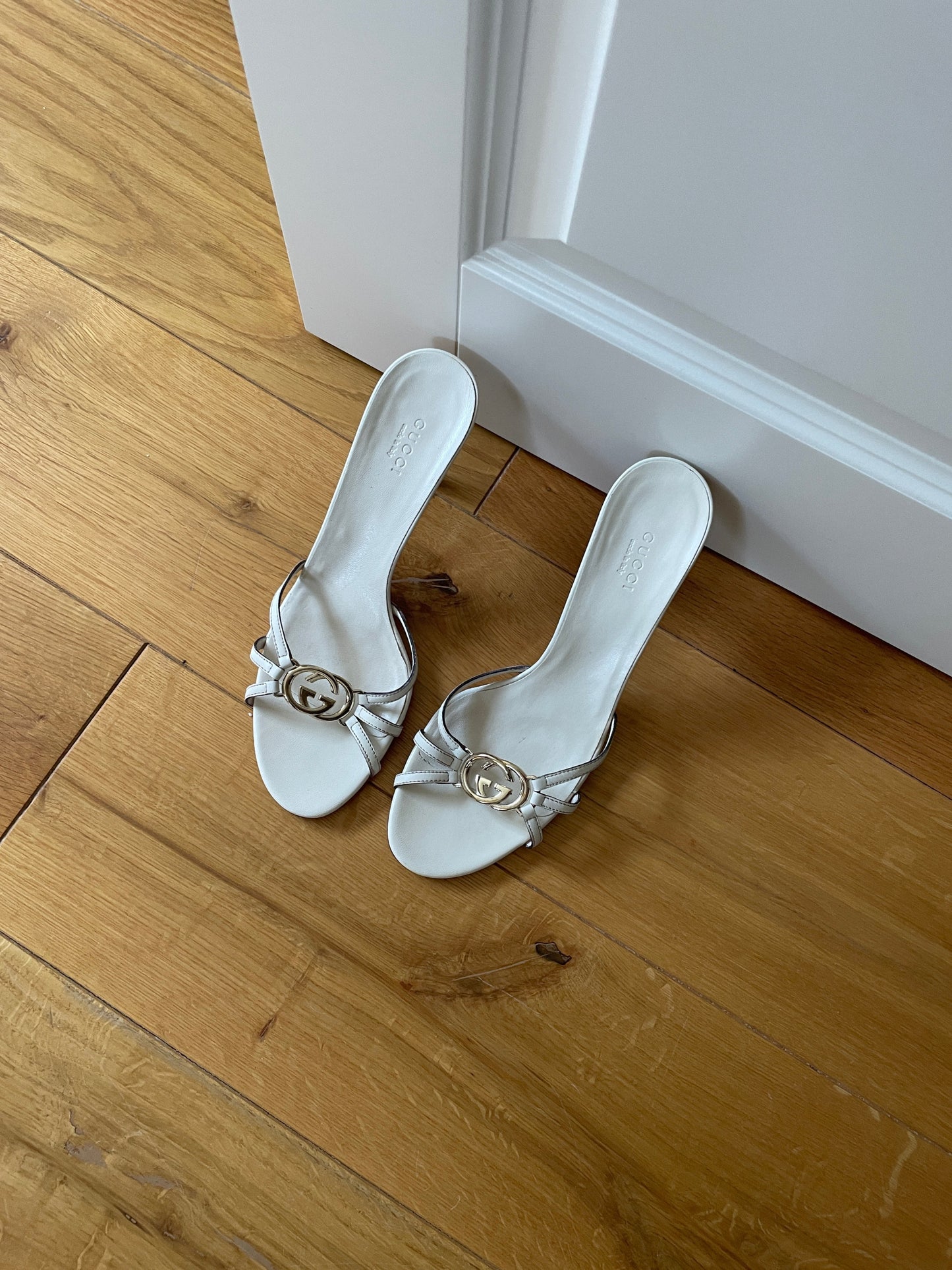 Vintage Gucci 2000s off-white interlocking GG heel sandals