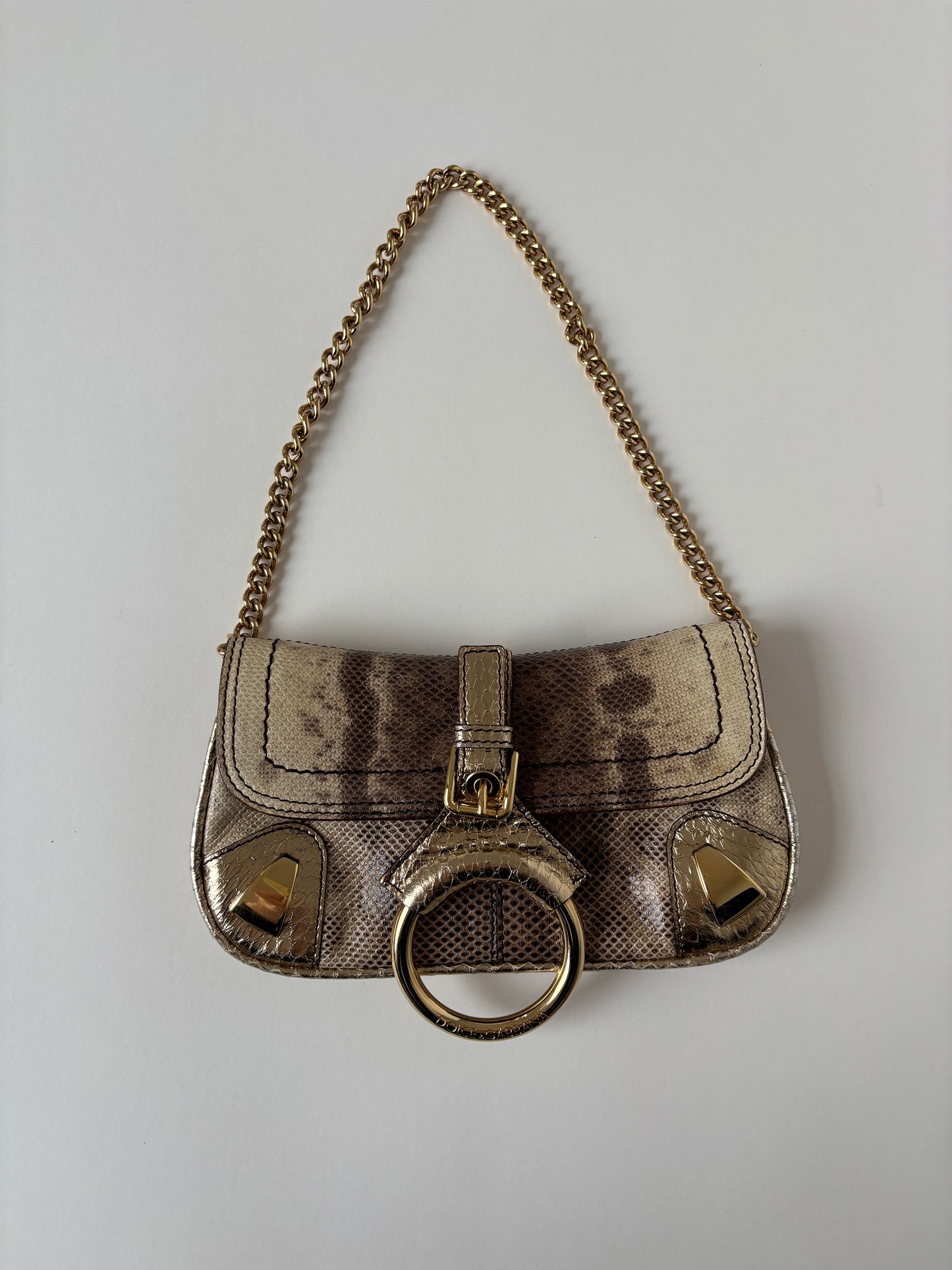 Vintage Dolce &amp; Gabbana 200s rare mini O-Ring baguette bag with golden chain.