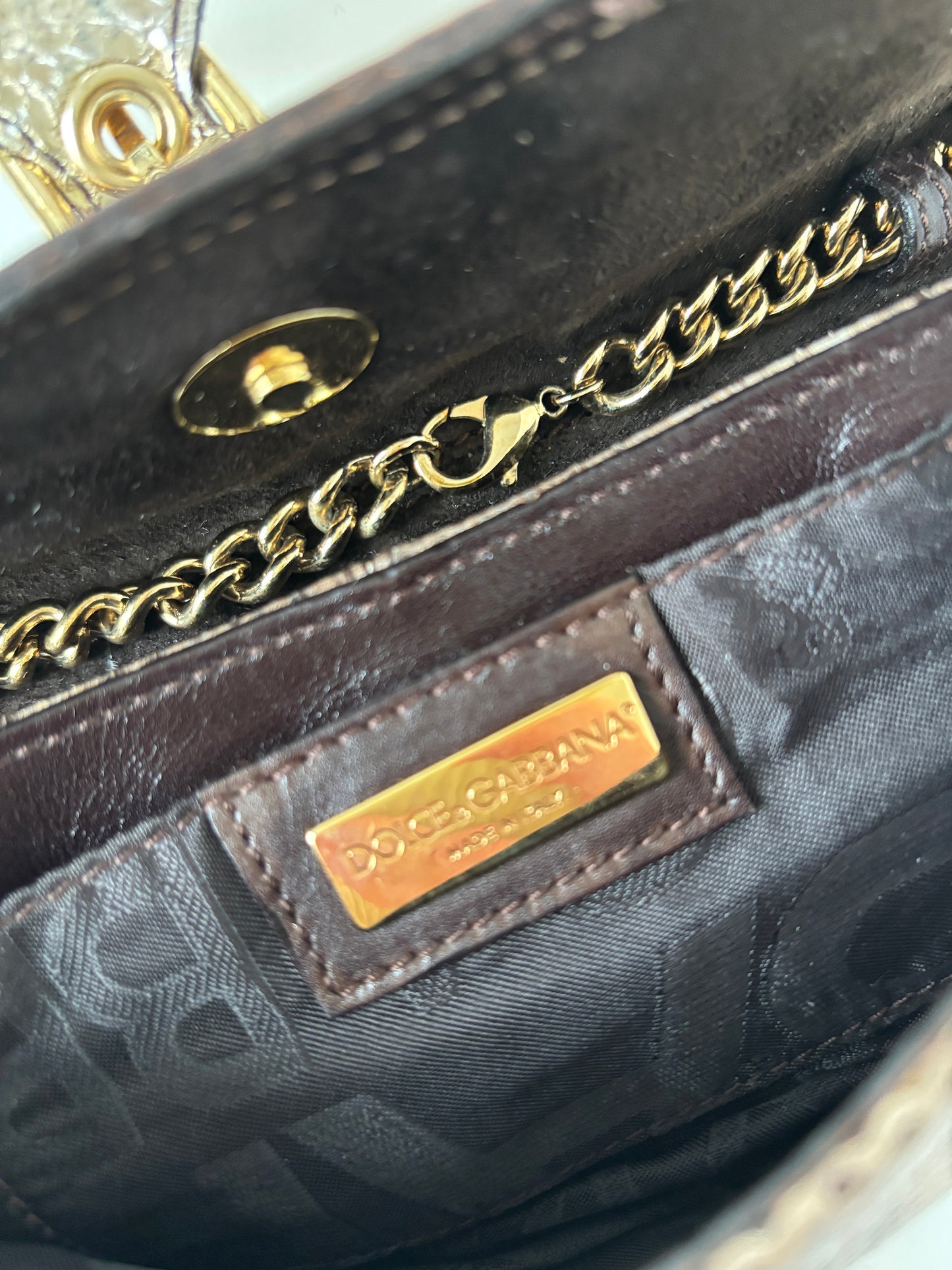 Dolce & Gabbana 2000s python gold mini O-ring baguette bag