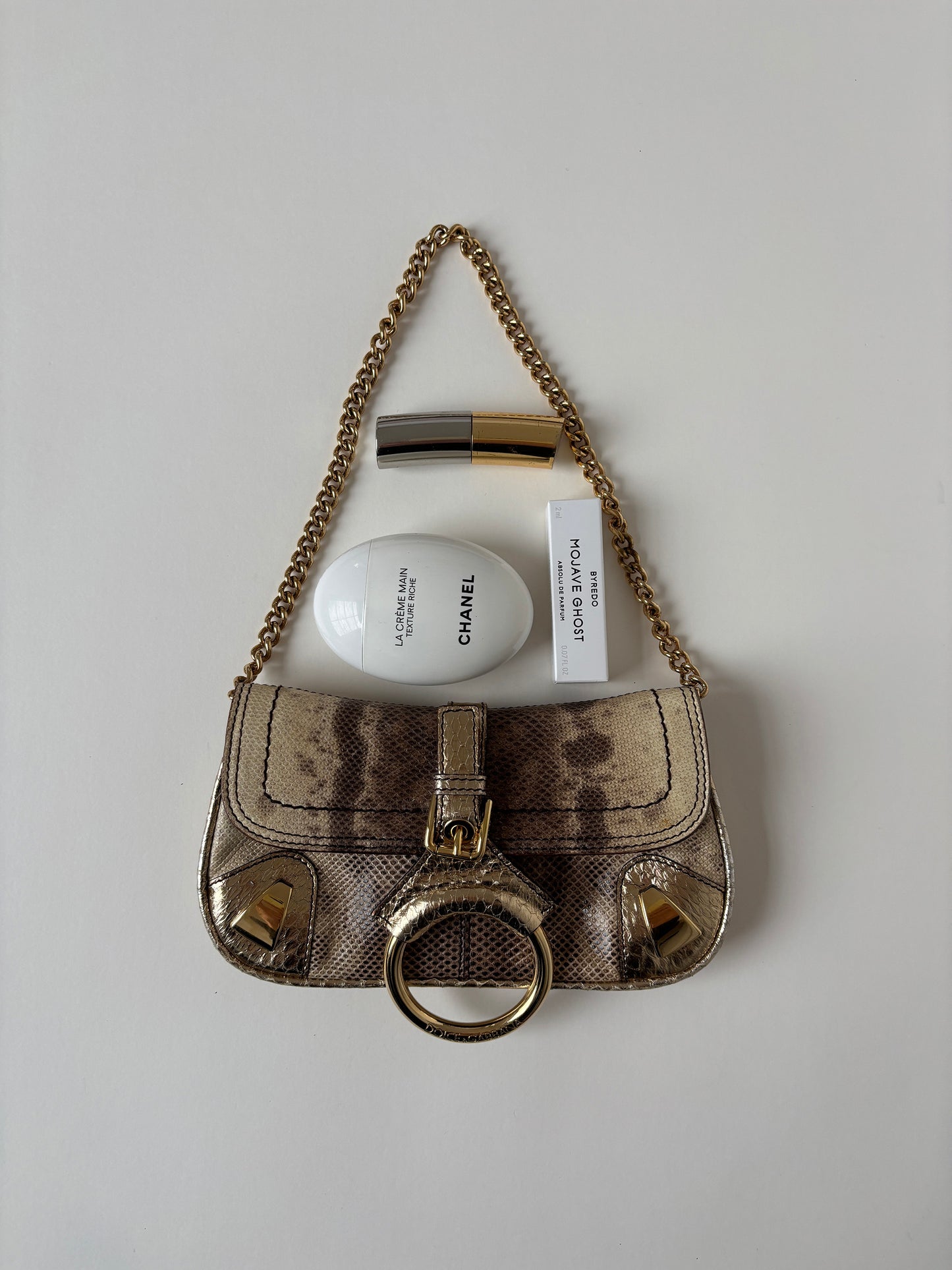 Vintage Dolce &amp; Gabbana 200s rare mini O-Ring baguette bag with golden chain.