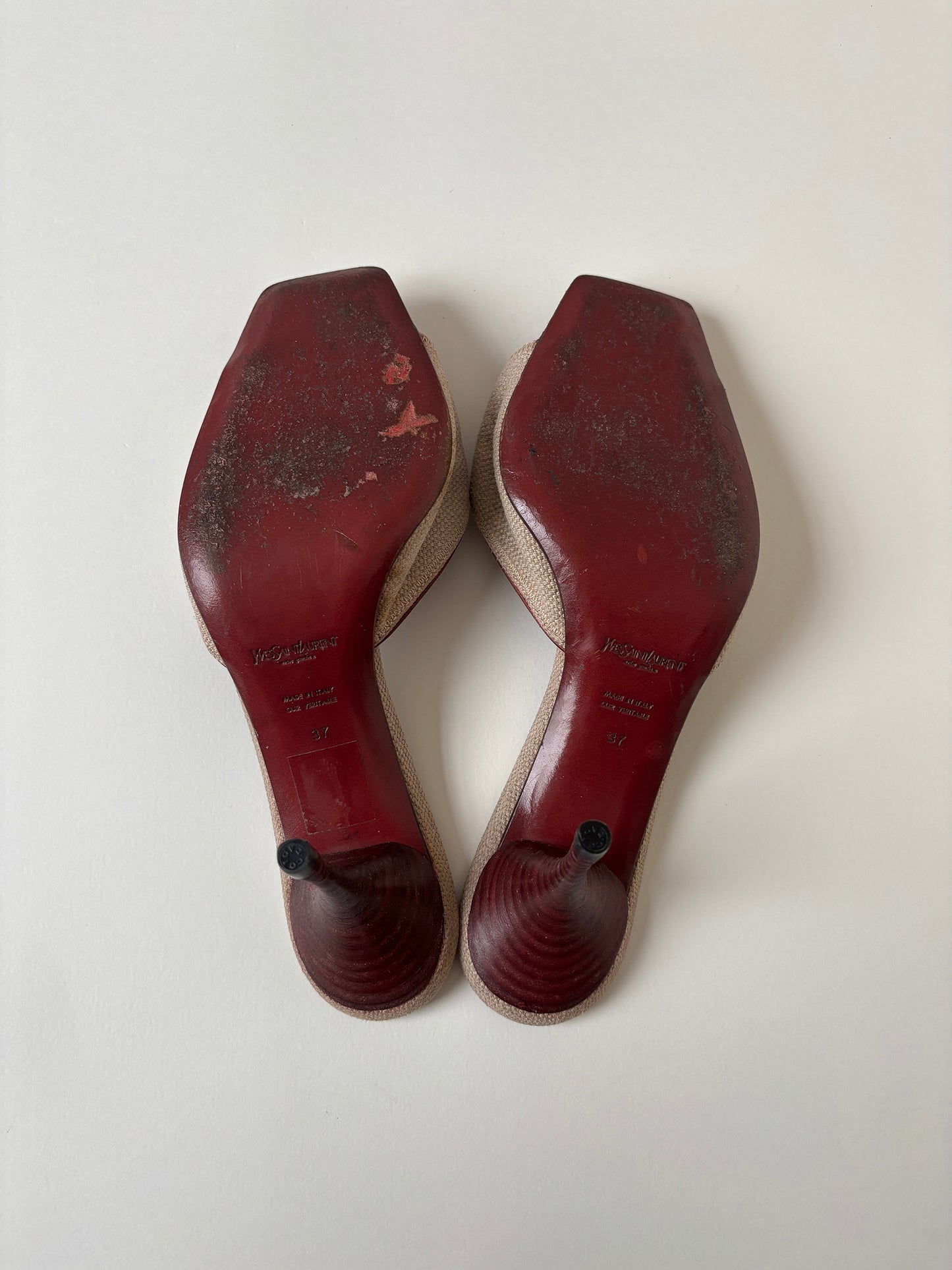 YSL iconic 1990s linen bow & heart heels (EU 37/ US 6.5)