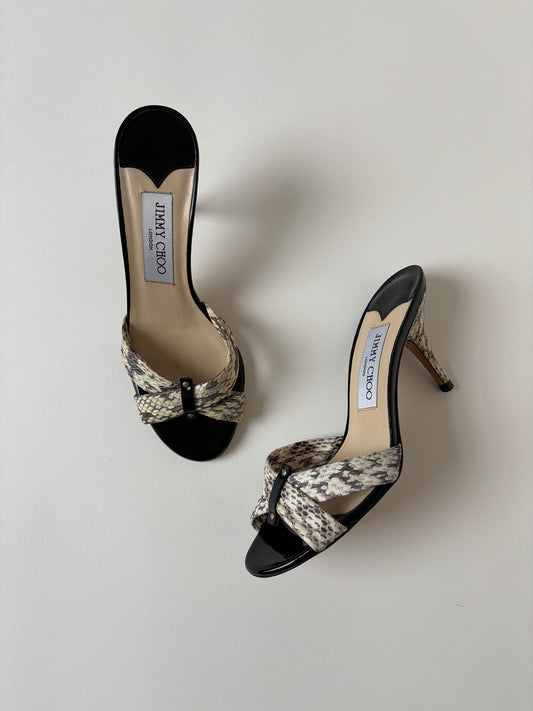Vintage Jimmy Choo 2000s beige snake heels.