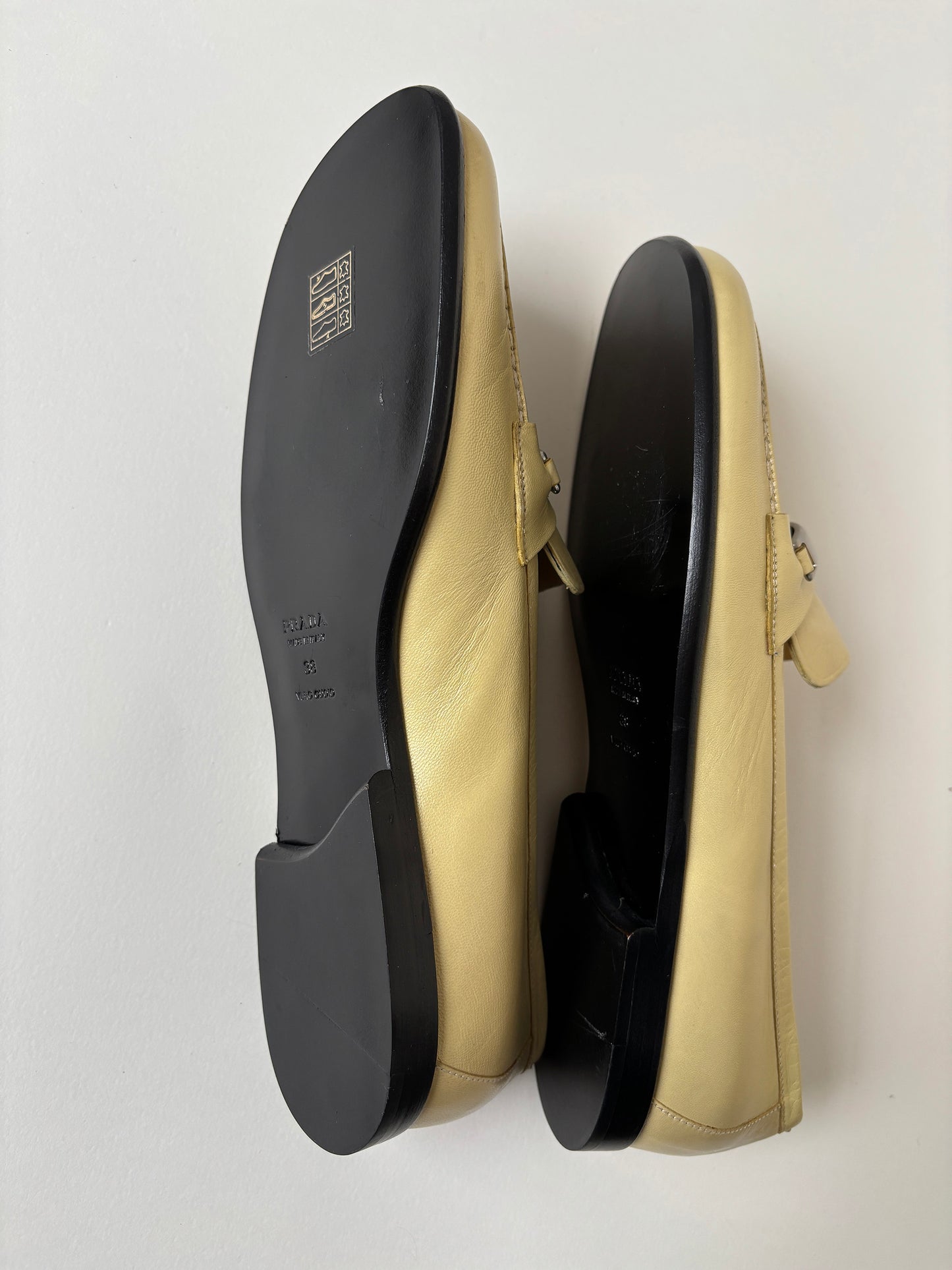 Prada 1990s pearly butter yellow loafer UNWORN (EU 38 / US 7.5)