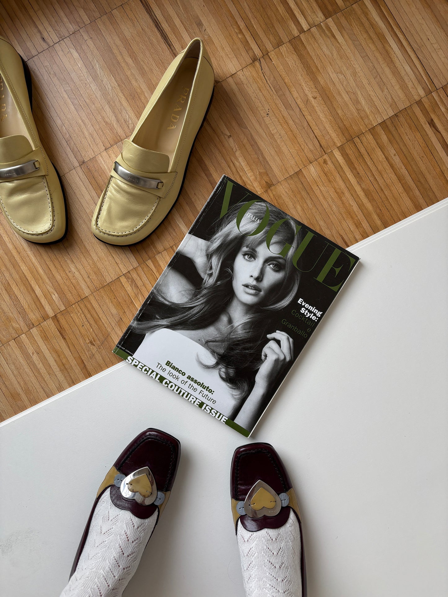 Vintage Prada 2000s burgundy loafer with cute metal heart application