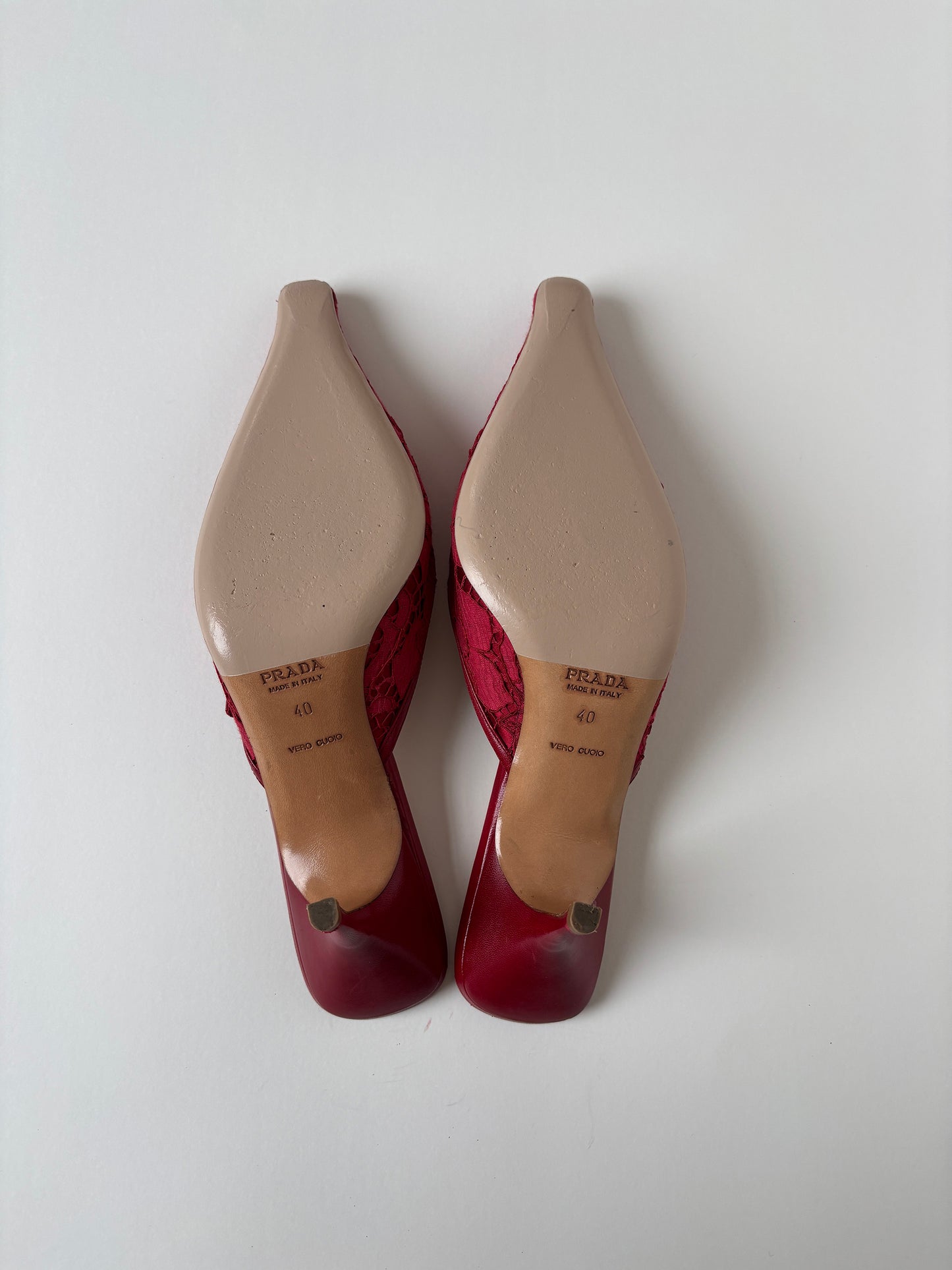 Prada 2000s red lace kitten heel mules  (EU 40/ US 9.5)
