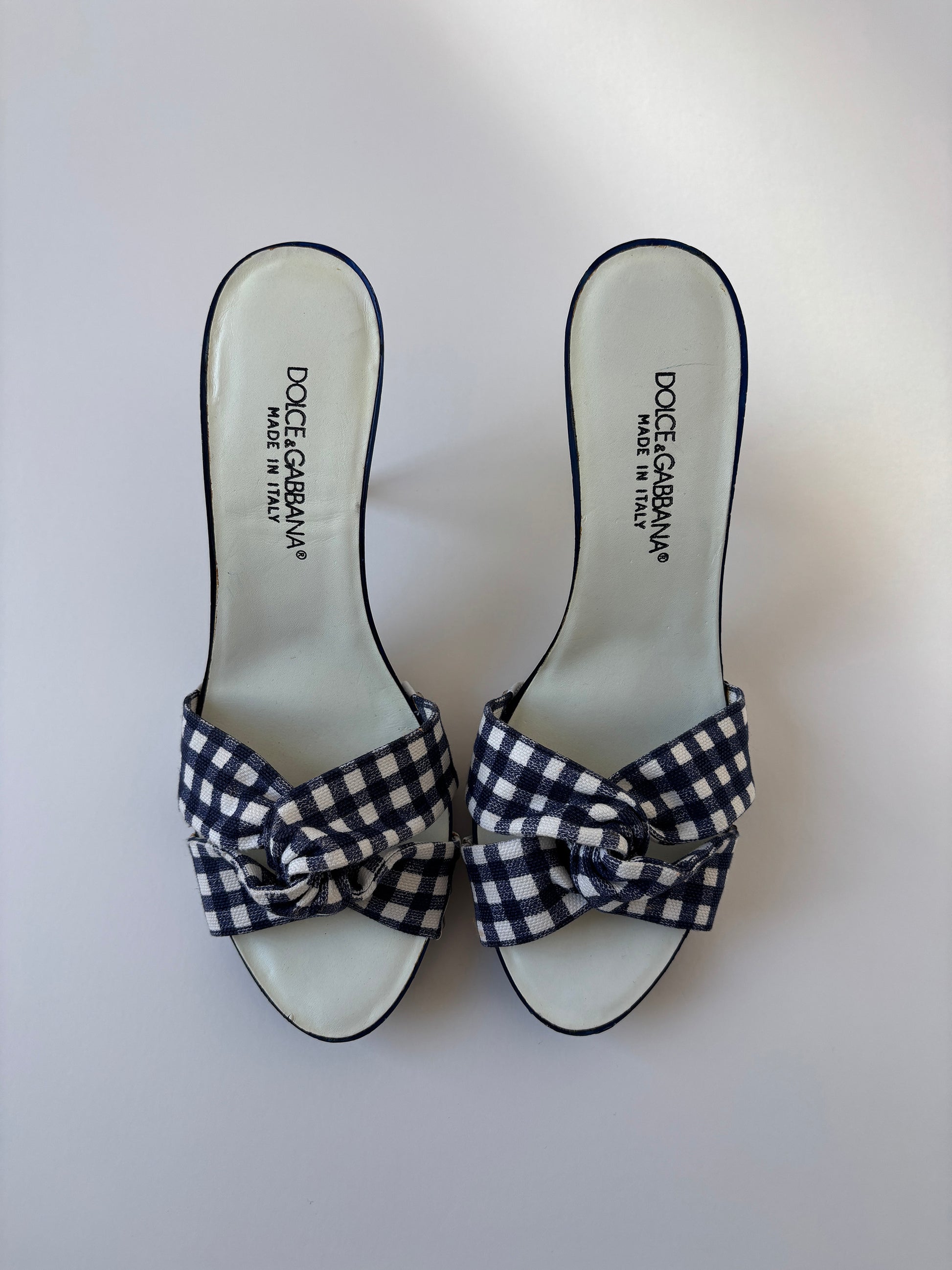 Vintage Dolce &amp; Gabbana 2000s blue Ginham print platform mules
