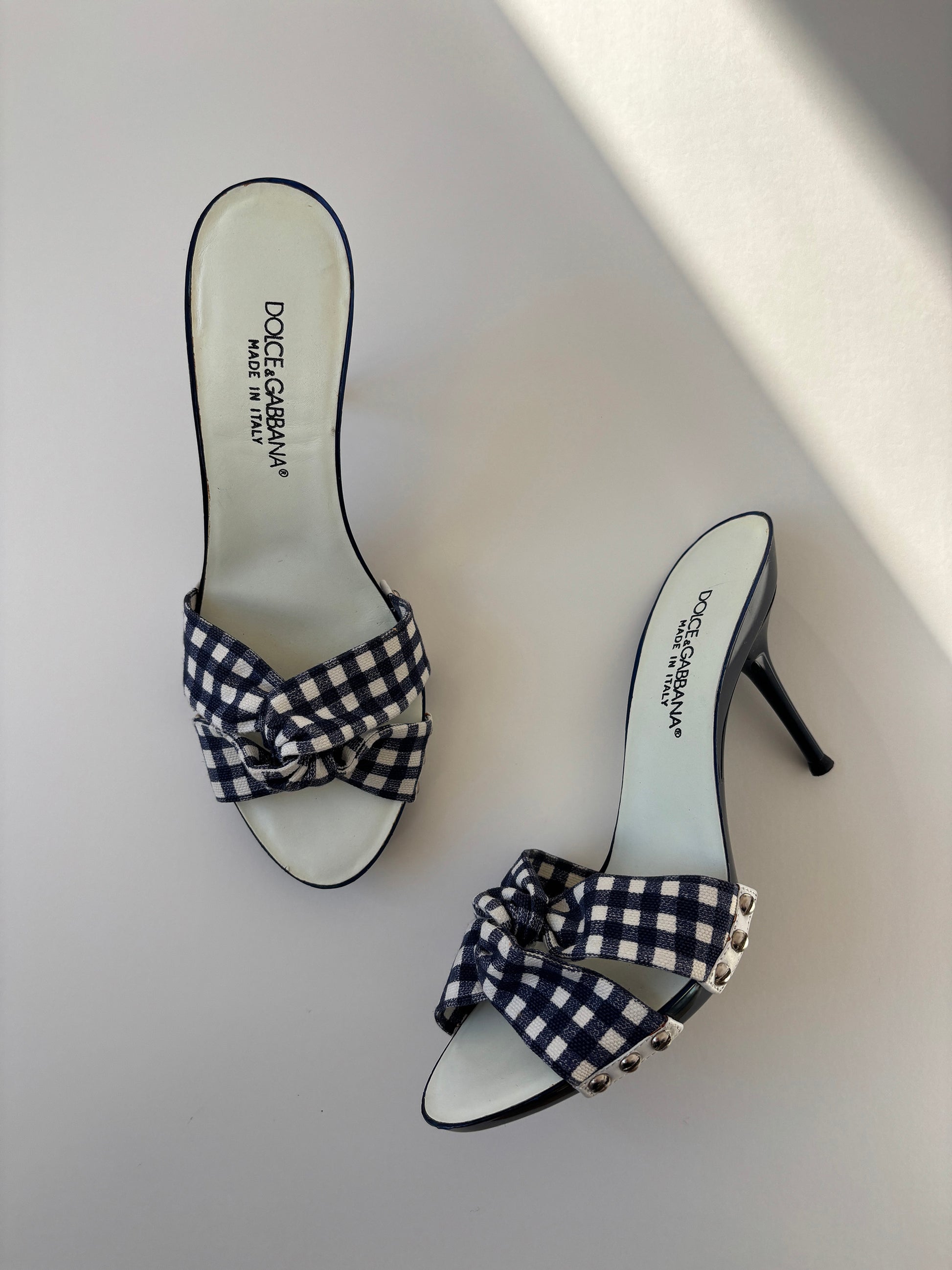 Vintage Dolce &amp; Gabbana 2000s blue Ginham print platform mules