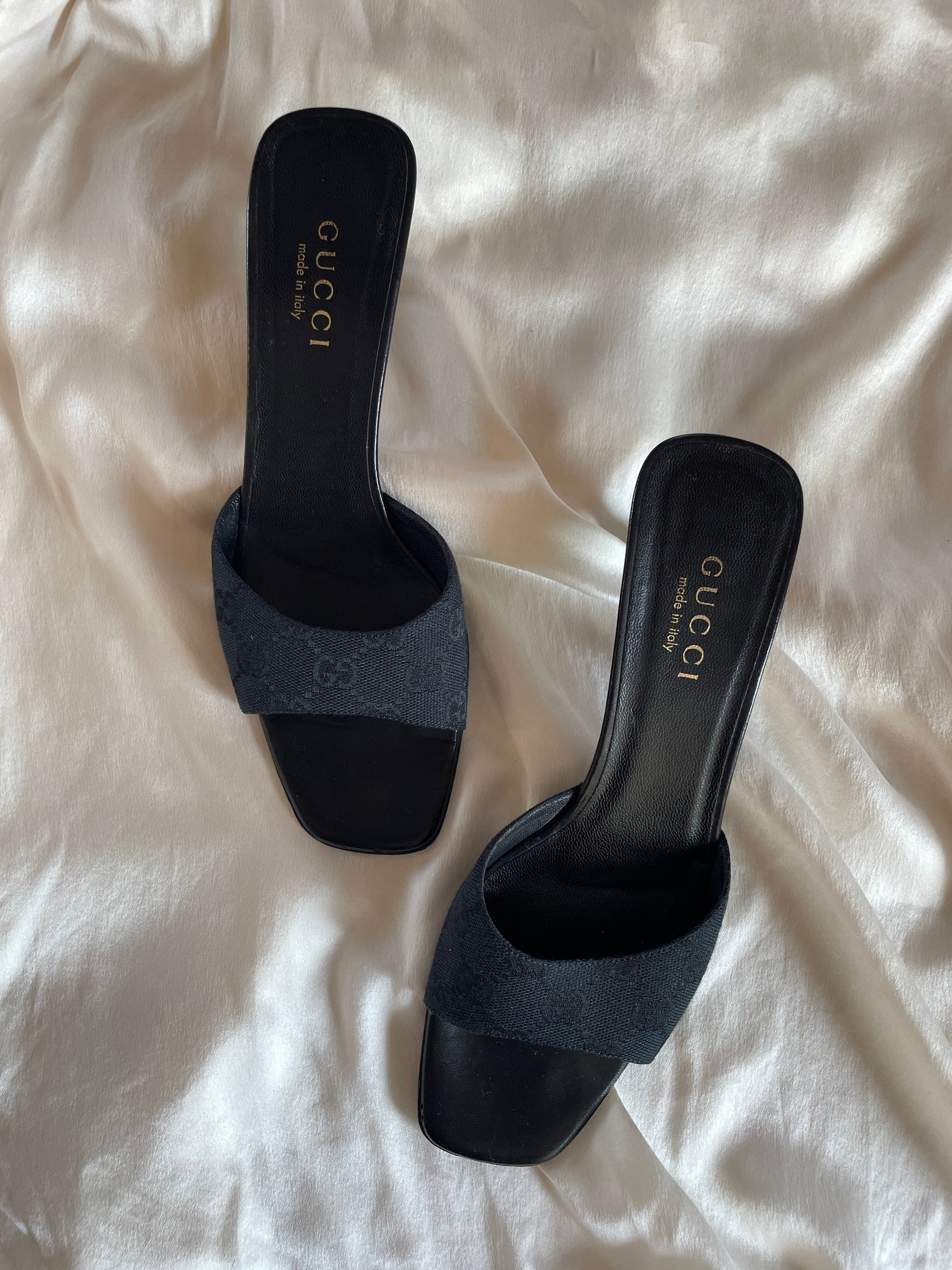 Vintage Gucci by Tom Ford black monogram sandal heels