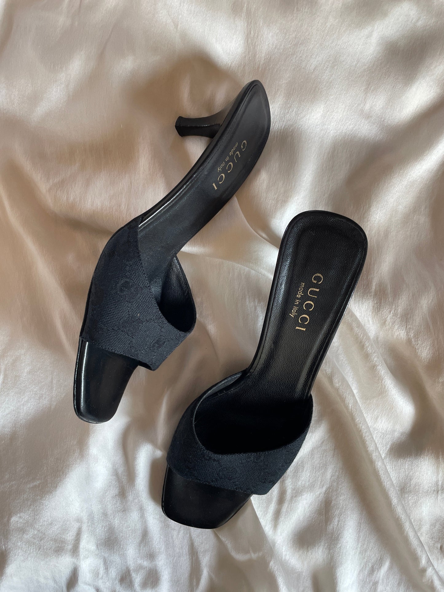 Vintage Gucci by Tom Ford black monogram sandal heels