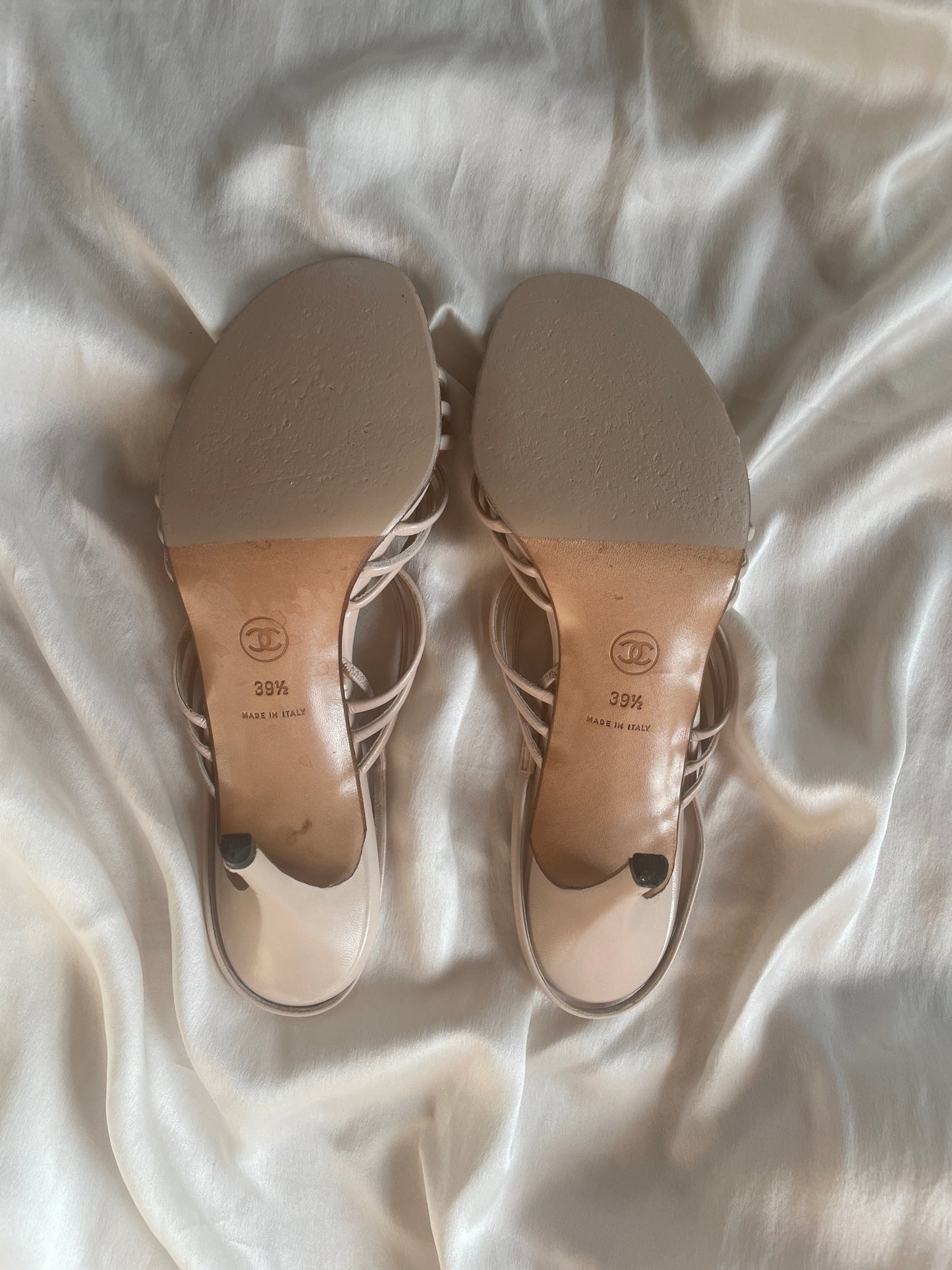 Chanel nude skinny strap rhinestone CC sandal heels (EU 39,5 / US 8,5)