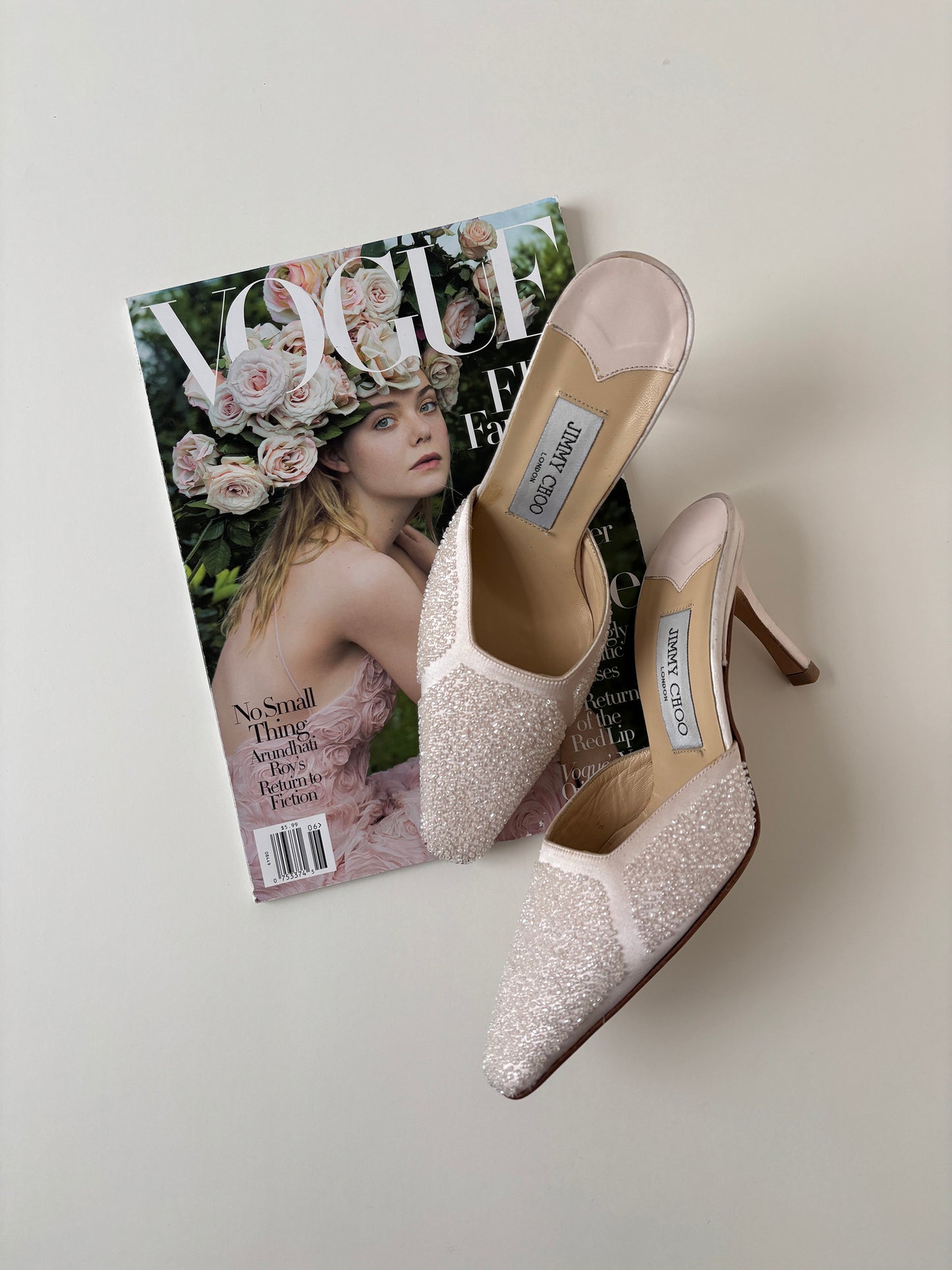Jimmy Choo 2000s light pink satin beaded mules (EU 37 / US 6.5)