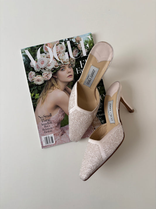 Jimmy Choo 2000s light pink satin beaded mules (EU 37 / US 6.5)