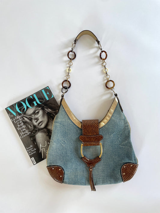 Vintage Dolce &amp; Gabbana SS 2005 denim python D-Ring hobo bag