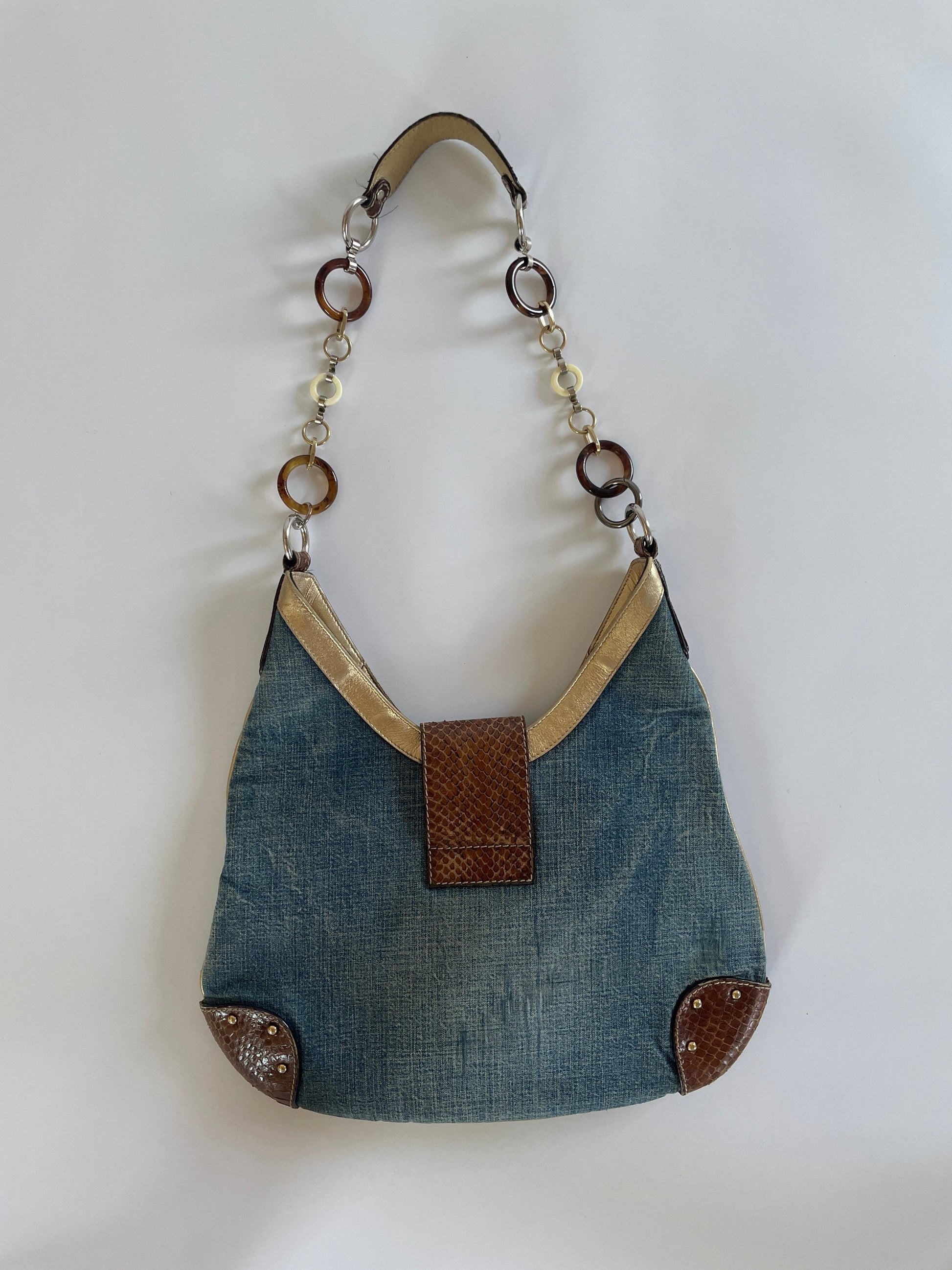 Vintage Dolce &amp; Gabbana SS 2005 denim python D-Ring hobo bag