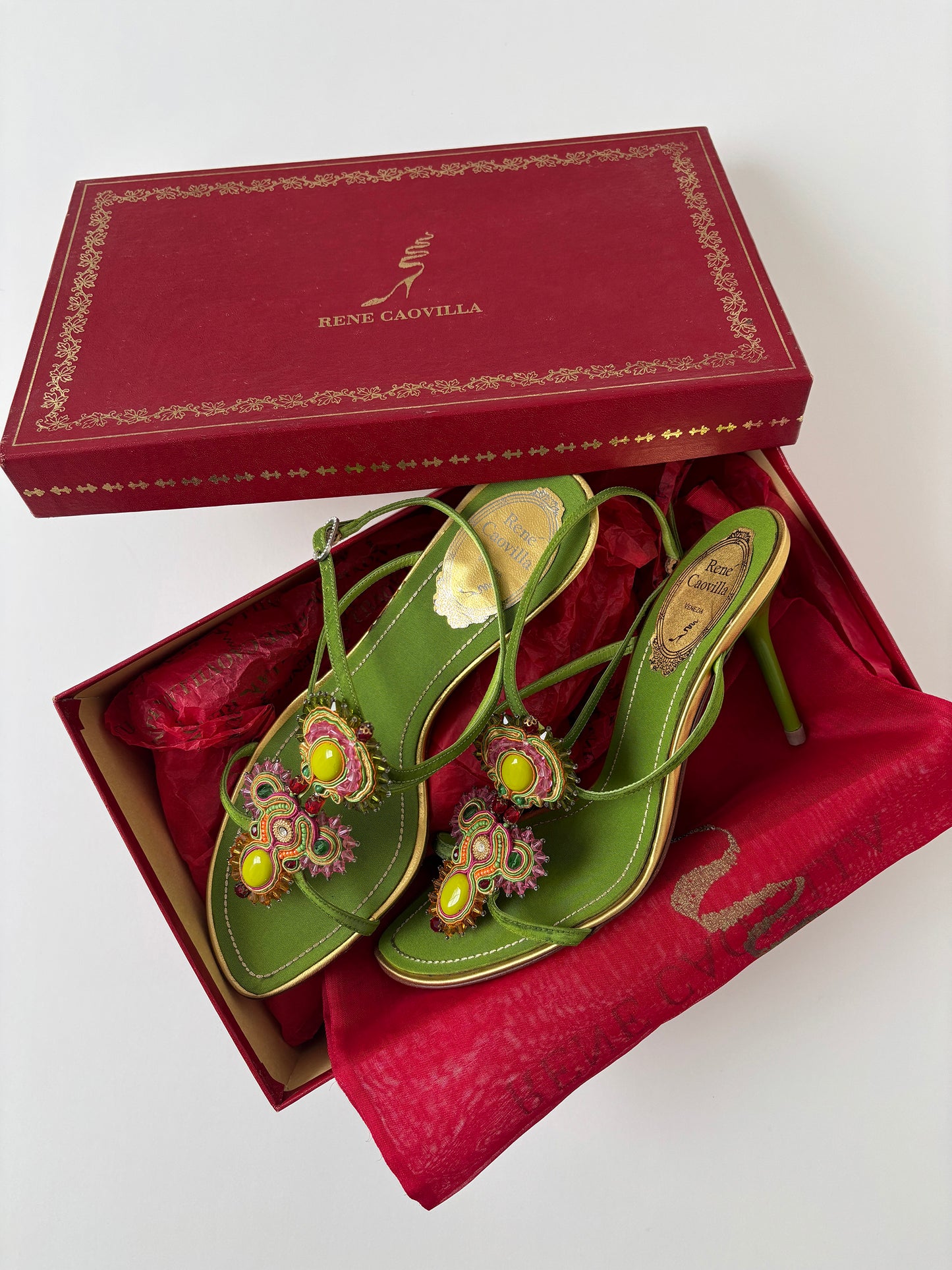 Rene Caovilla 2000s green jewelry sandal heels UNWORN (EU 37 / US 6.5)