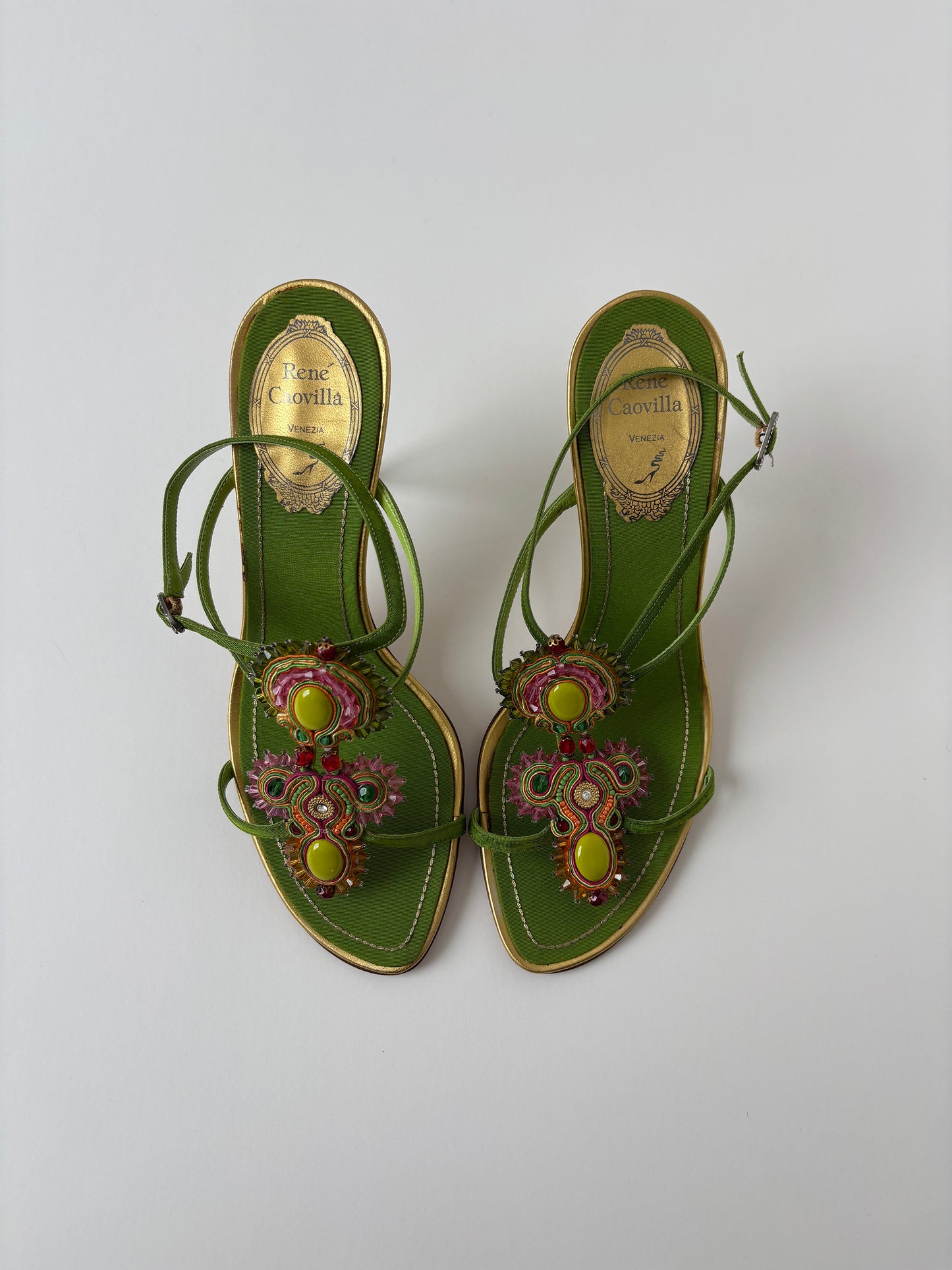 Rene Caovilla 2000s green jewelry sandal heels UNWORN (EU 37 / US 6.5)