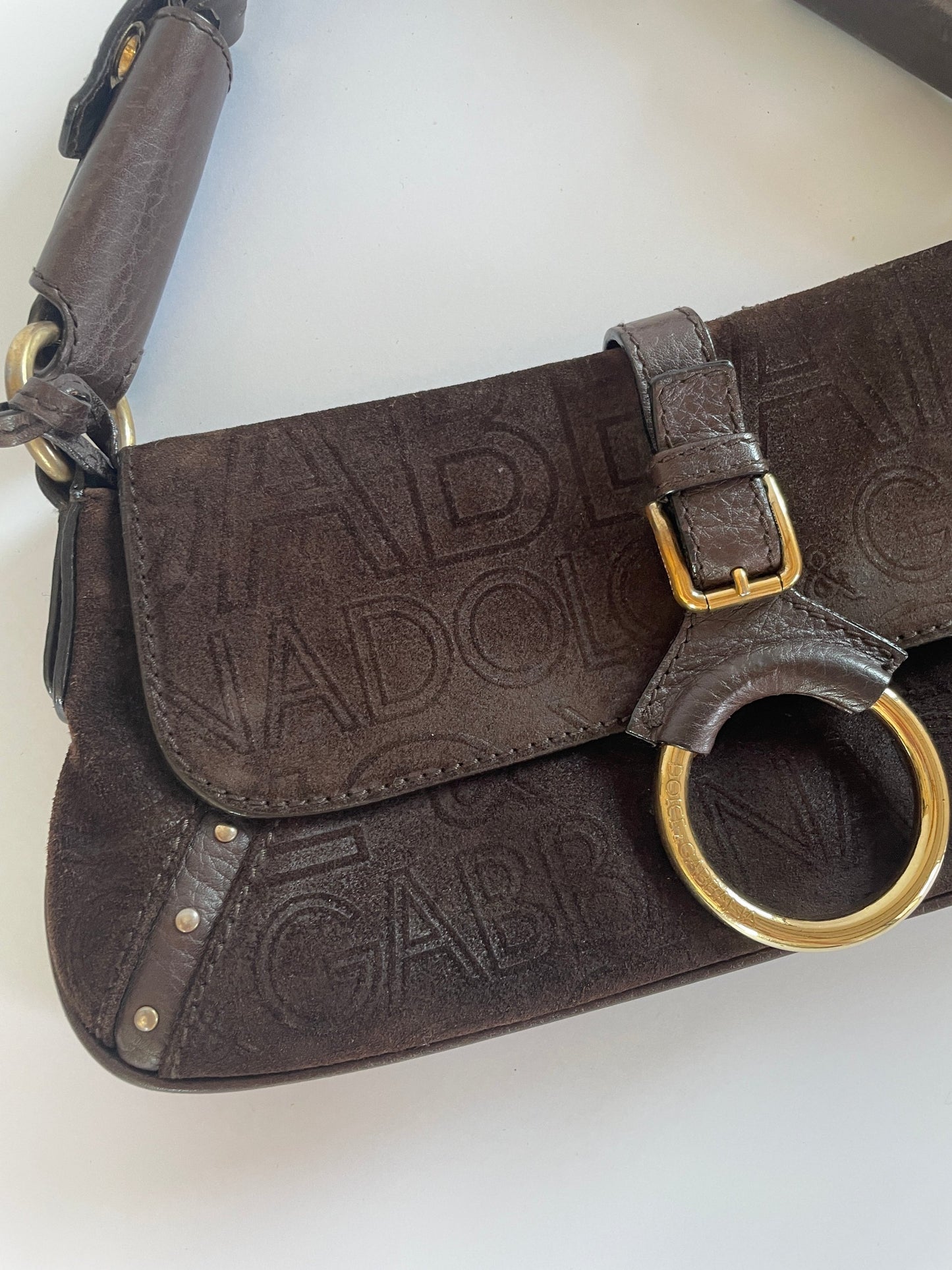 Vintage Dolce &amp; Gabbana O-Ring suede baguette bag