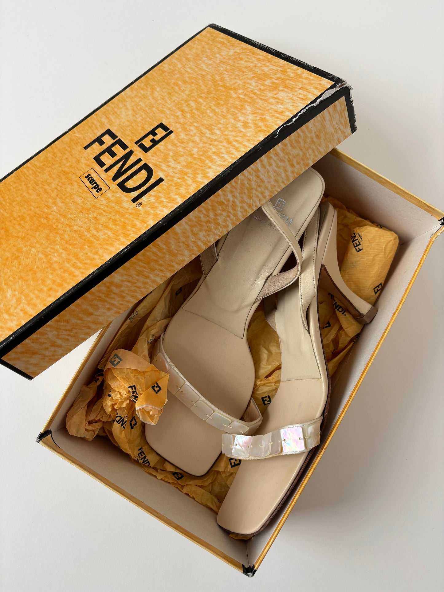 Fendi 1990s mother of pearl ivory sandal heels (EU 39 / US 8.5)