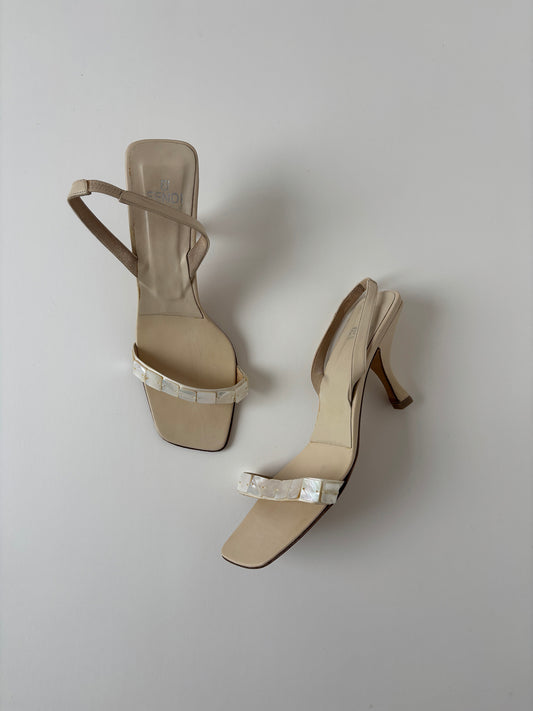 Fendi 1990s mother of pearl ivory sandal heels (EU 39 / US 8.5)