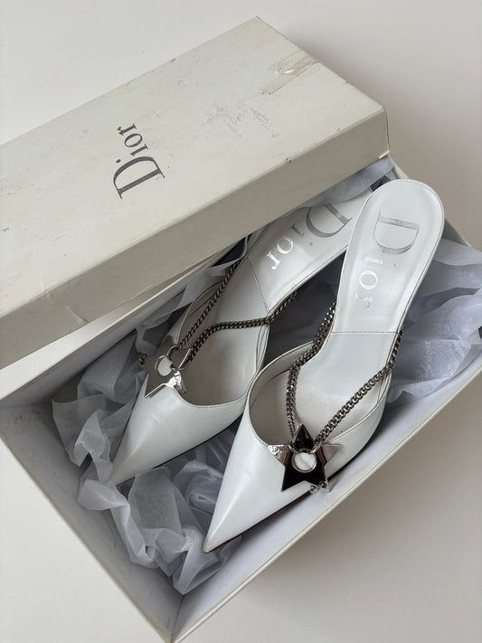 Christian Dior iconic S/S 2004 by John Galliano white pierced hardcore mules (EU 36,5 / US 6 )