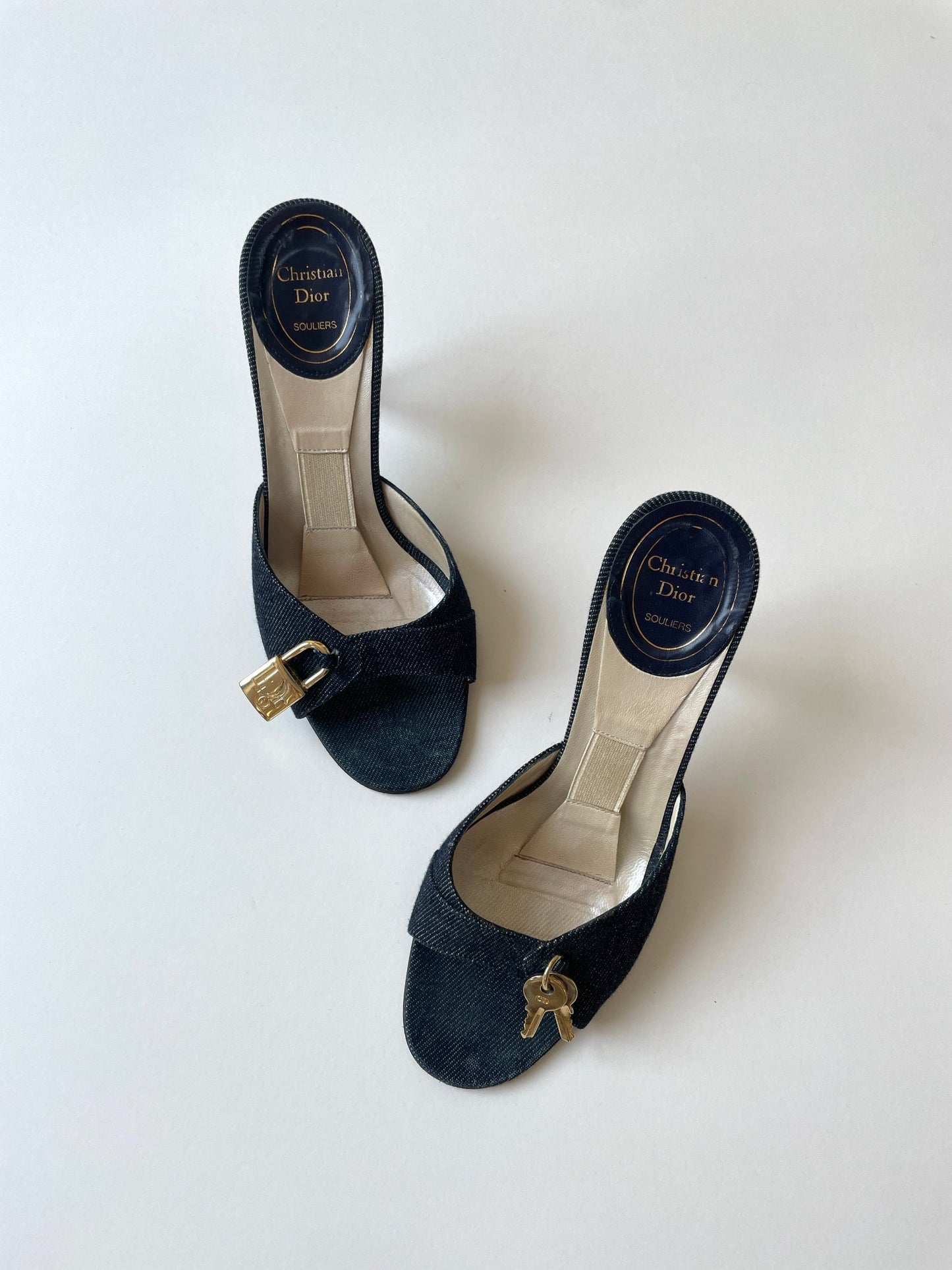 Vintage Christian Dior iconic denim lock key heels