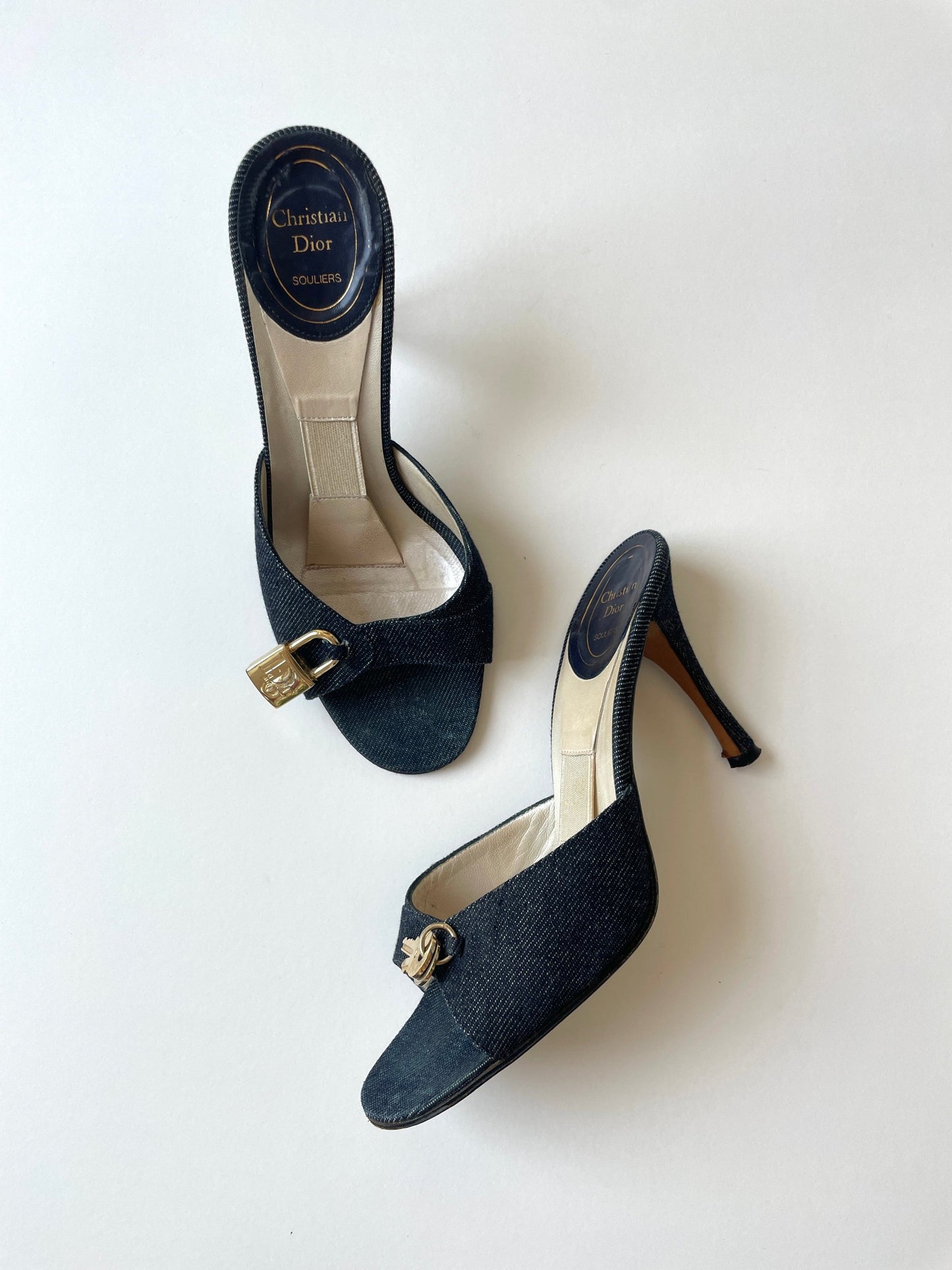 Vintage Christian Dior iconic denim lock key heels