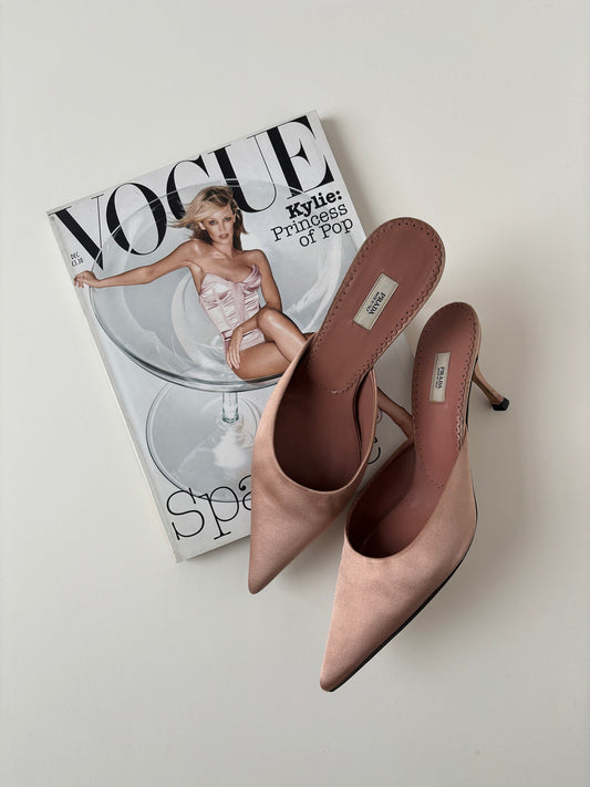 Prada 2000s pink satin kitten heel mules (EU 39,5 / US 9)