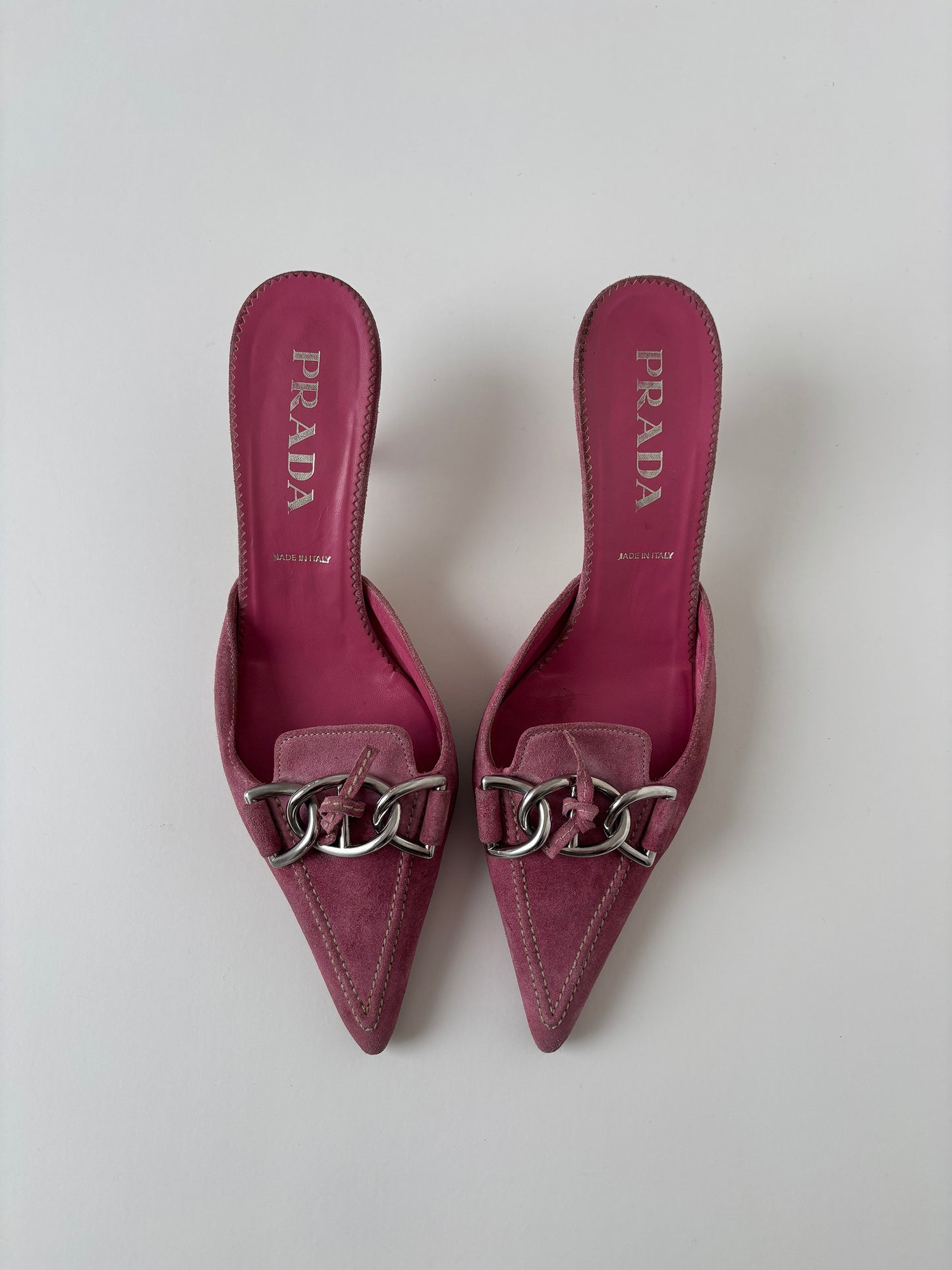 Prada 2000s pink suede kitten heel mules (EU 39,5 / US 9)