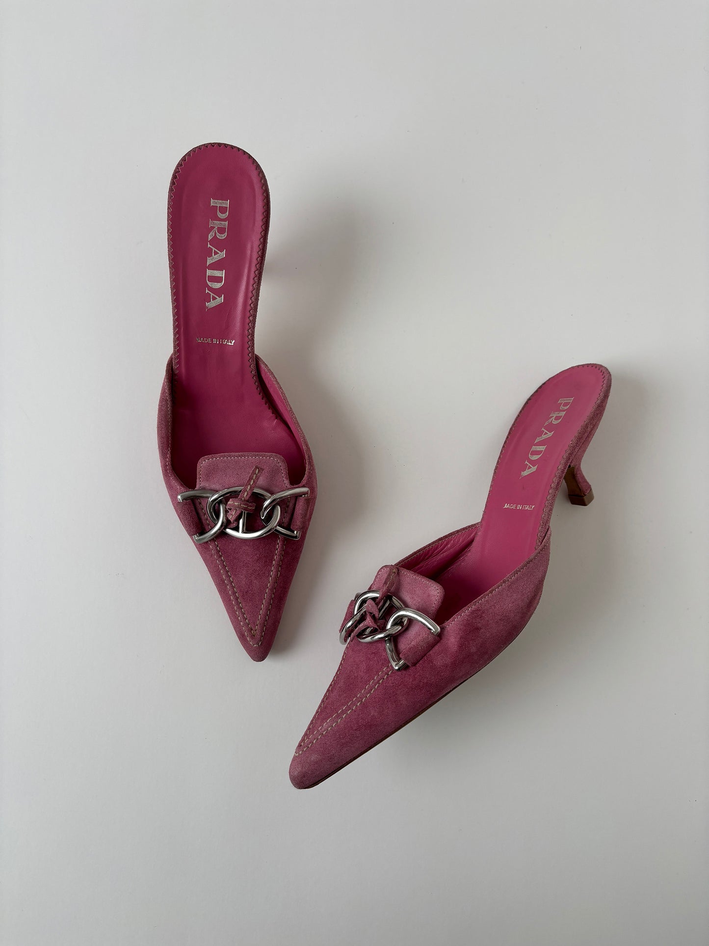 Prada 2000s pink suede kitten heel mules (EU 39,5 / US 9)
