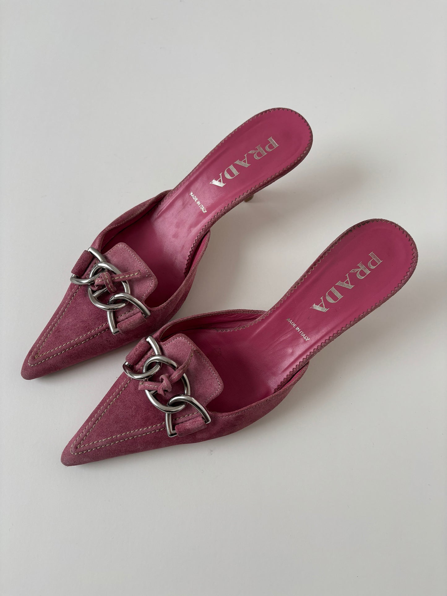 Prada 2000s pink suede kitten heel mules (EU 39,5 / US 9)
