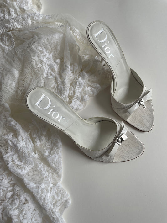 Vintage Christian Dior by John Galliano 2000s white lock-key bridal sandals