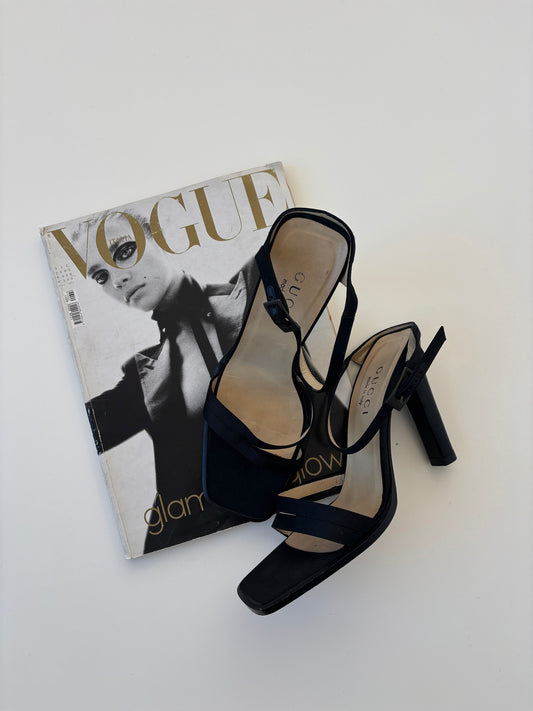 Gucci by Tom Ford 1990s minimalistic black satin sandal heels (EU 37 / US 6.5)
